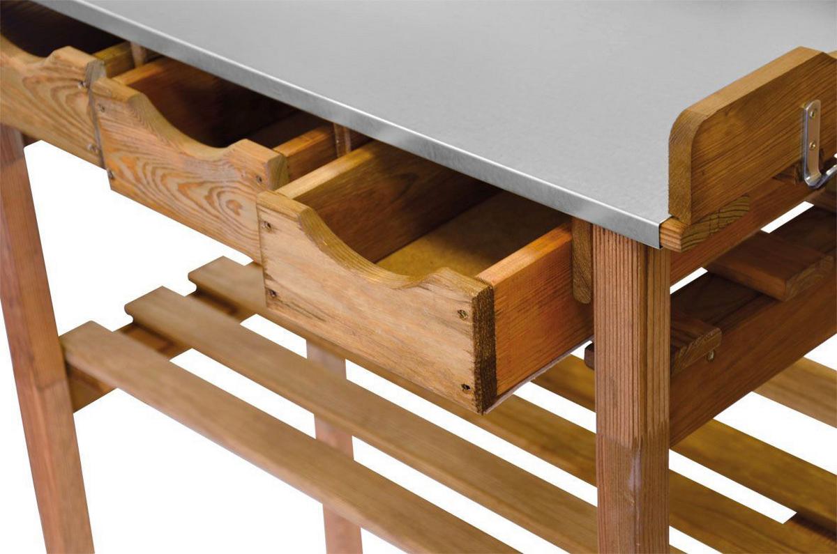 Pflanztisch Holz Mit 3 Laden Und Ablage L/b/h: 78/38/94 Cm - Kieferfarben, KONVENTIONELL, Holz/Metall (78/94/38cm)
