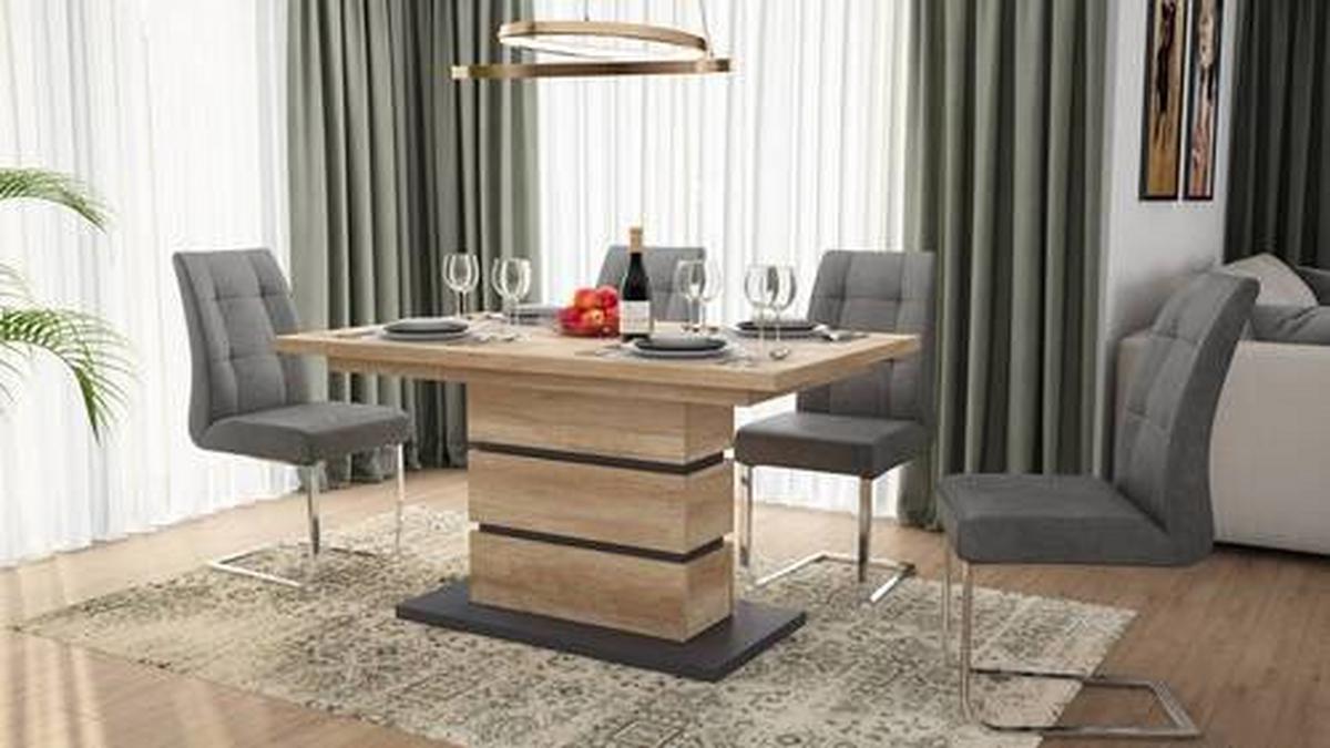 Esstisch ausziehbar Bea 140-190x86 cm Eiche Dekor - Anthrazit/Braun, MODERN, Holzwerkstoff (140/86/75cm) - MID.YOU