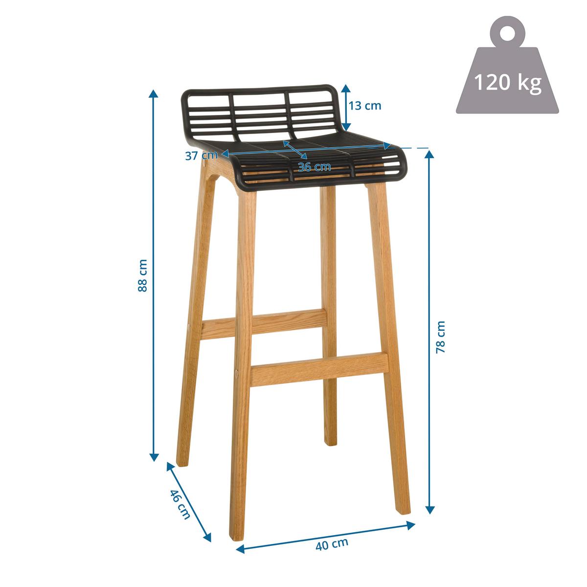 Barhocker Lonso W Schwarz/eichefarben B: 40 Cm - Eichefarben/Schwarz, MODERN, Holz/Kunststoff (40/88/46cm) - MID.YOU