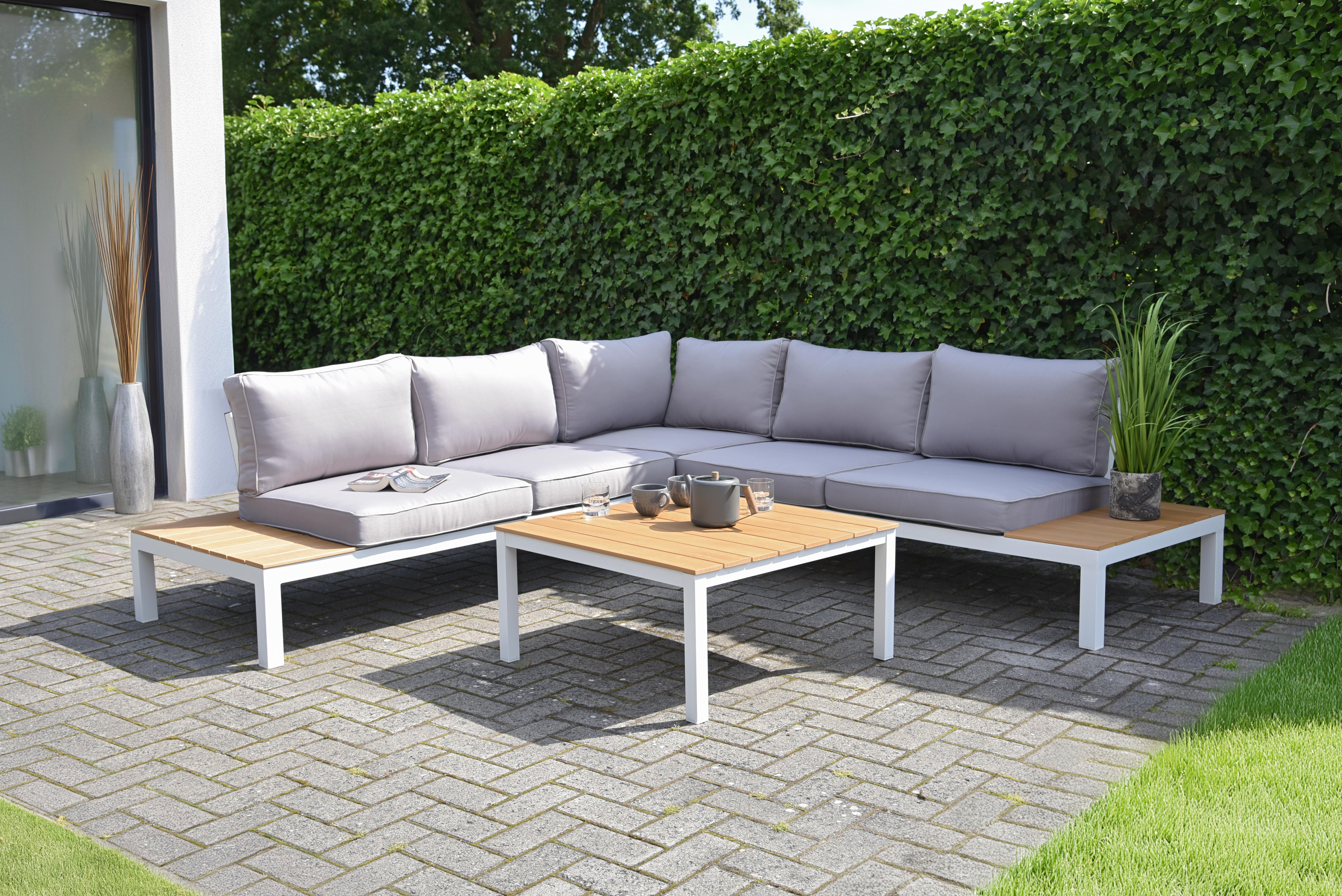 Loungegarnitur Valentina - Eichefarben/Weiß, Basics, Kunststoff/Textil - Gardenson