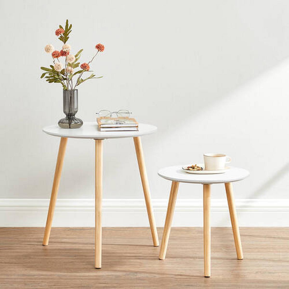Beistelltisch 2-teiliges Set Weiß, Kieferfarben - Naturfarben/Weiß, Trend, Holz/Holzwerkstoff (35-45/35-45/35-50cm) - Boxxx