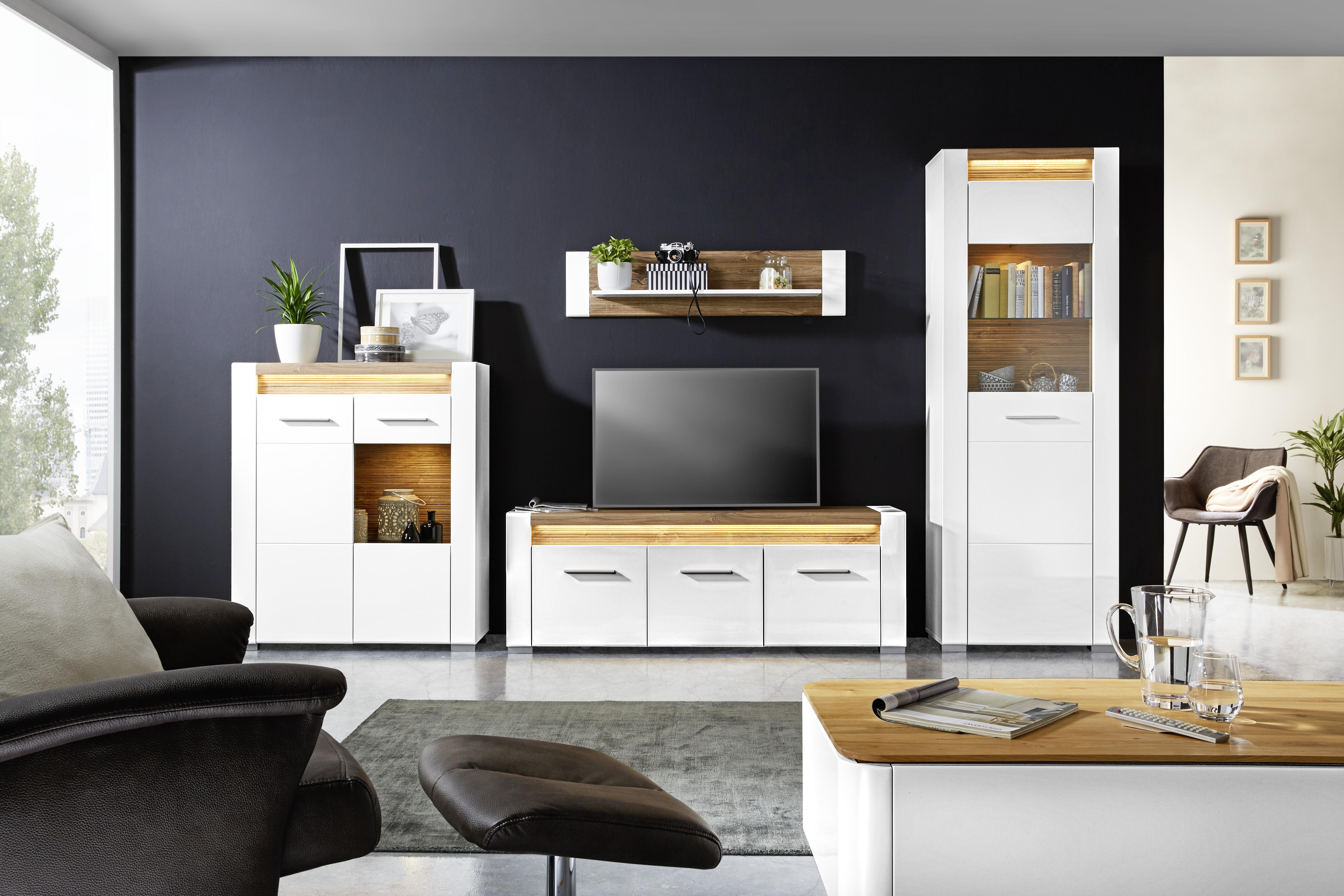 Tv Diel Leonardo - farby dubu/biela, Moderný, kov/kompozitné drevo (160/56/45cm) - Modern Living