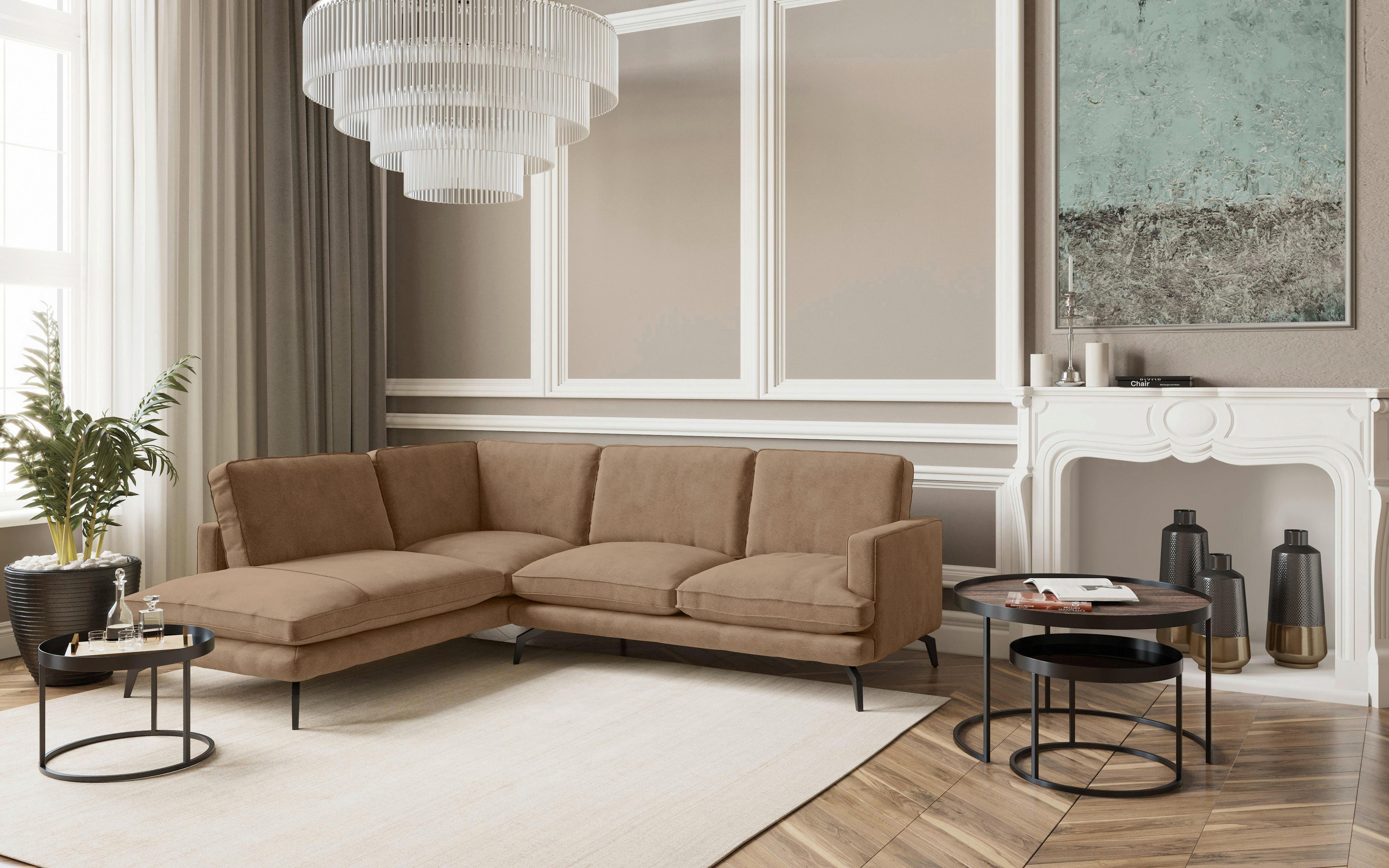 Ecksofa Bali - Dunkelgelb/Schwarz, Design, Textil (202/250cm) - Livetastic