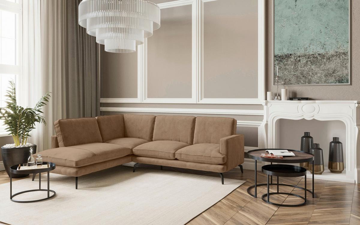 Ecksofa Bali - Dunkelgelb/Schwarz, Design, Textil (202/250cm) - Livetastic