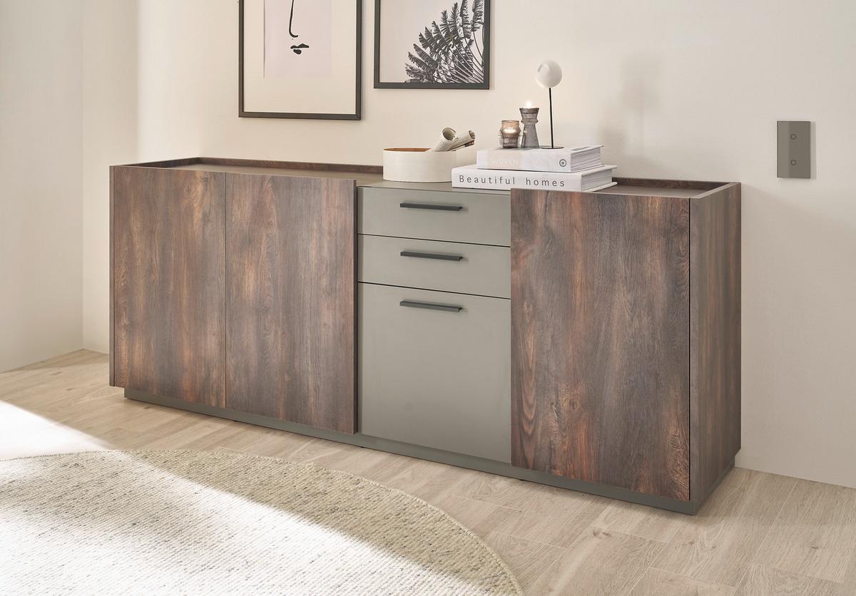 Sideboard Largo Anthrazit/Eichefarben B: 200cm - Eichefarben/Anthrazit, Design, Holzwerkstoff (200/80/45cm) - MID.YOU
