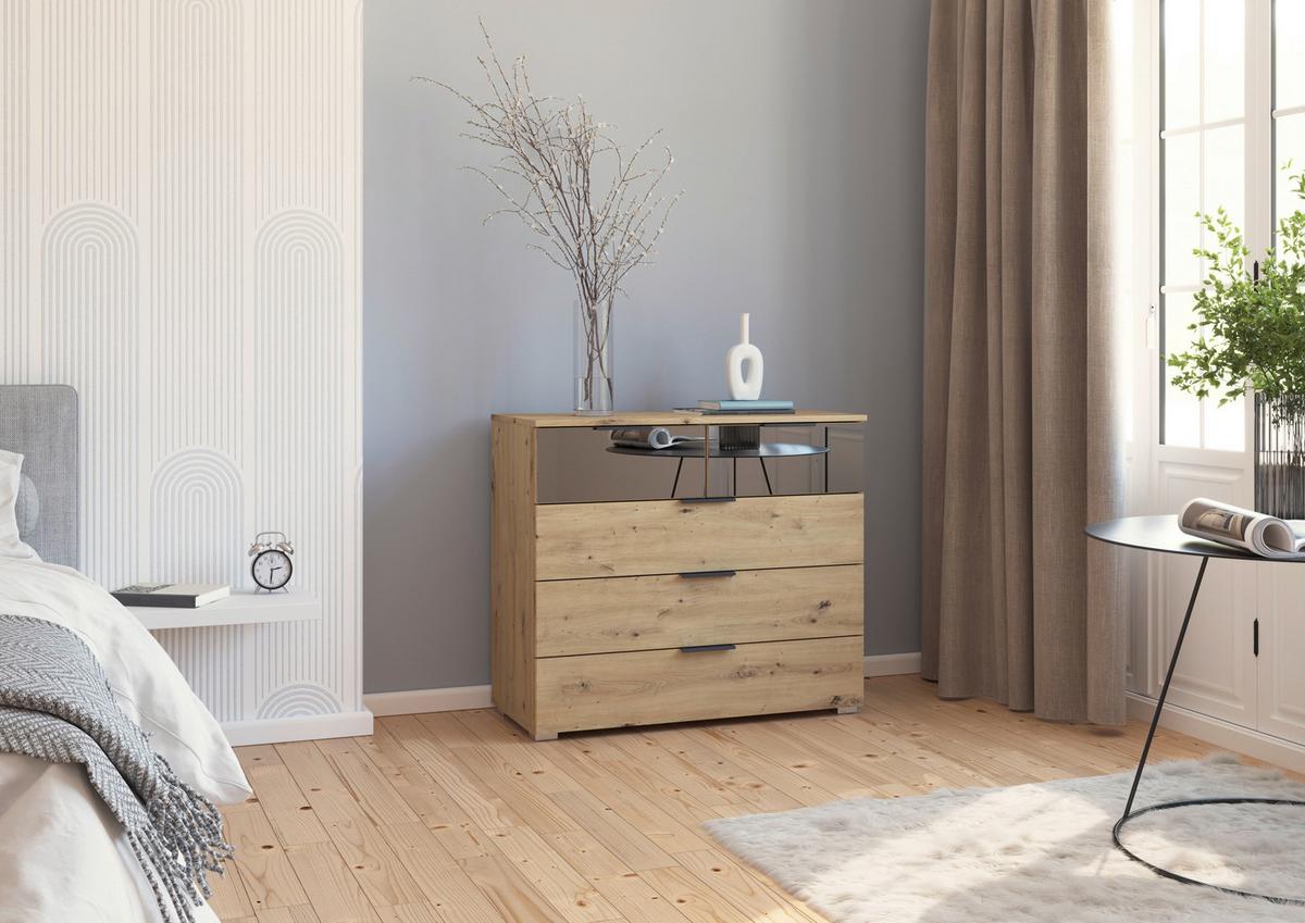 Kommode Skyla Eiche Artisan Dekor, 81 Cm - Alufarben/Eiche Artisan, MODERN, Glas/Holzwerkstoff (80/81/42cm) - Rauch Möbel