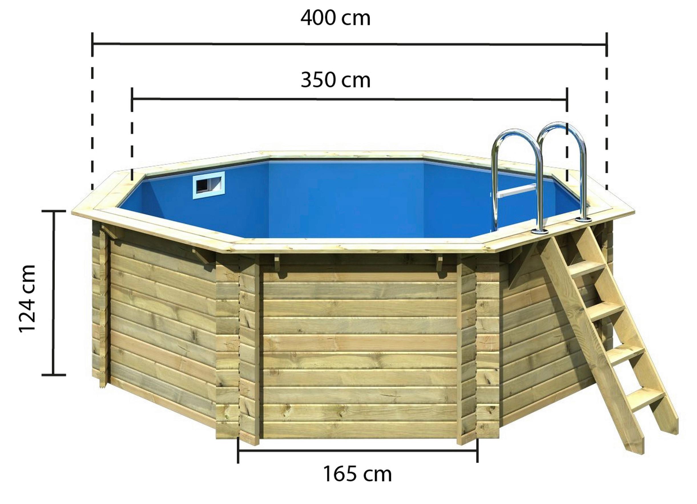 Schwimmbecken Achteckig Pool Ibiza 1 ohne Zubehör - Blau/Naturfarben, Basics, Holz (400/124cm) - Karibu