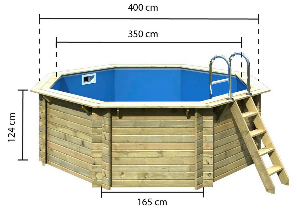 Schwimmbecken Achteckig Pool Ibiza 1 Ohne Zubehör - Blau/Naturfarben, Basics, Holz (400/124cm) - Karibu