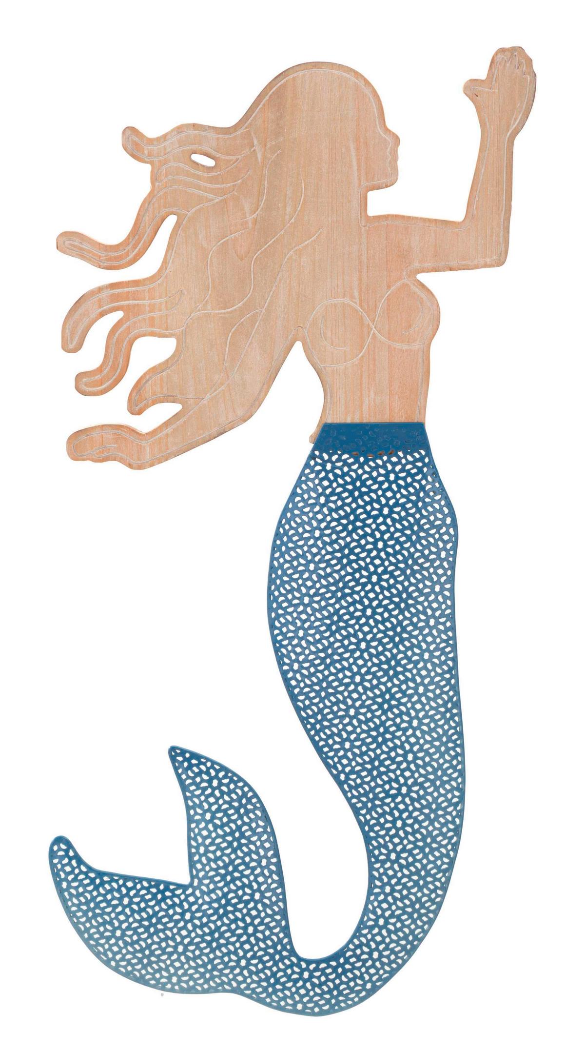 Wanddeko Sirena Blau, Naturfarben B: 30,5 Cm - Basics, Holzwerkstoff/Metall (30,5/60/2cm)