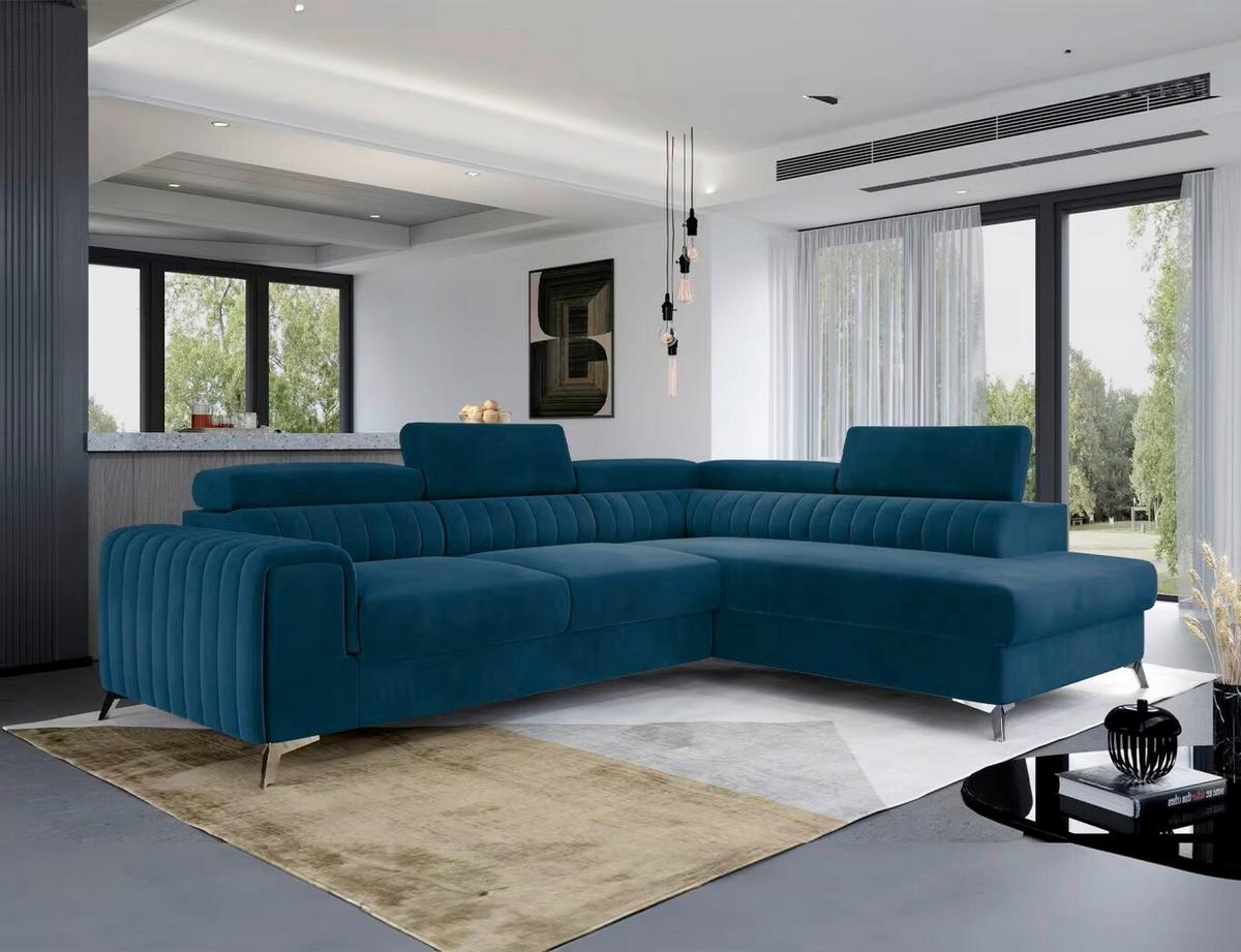 Ecksofa Laurene Blau S: 278x205 cm - Blau/Silberfarben, Design, Textil (278/205cm) - MID.YOU