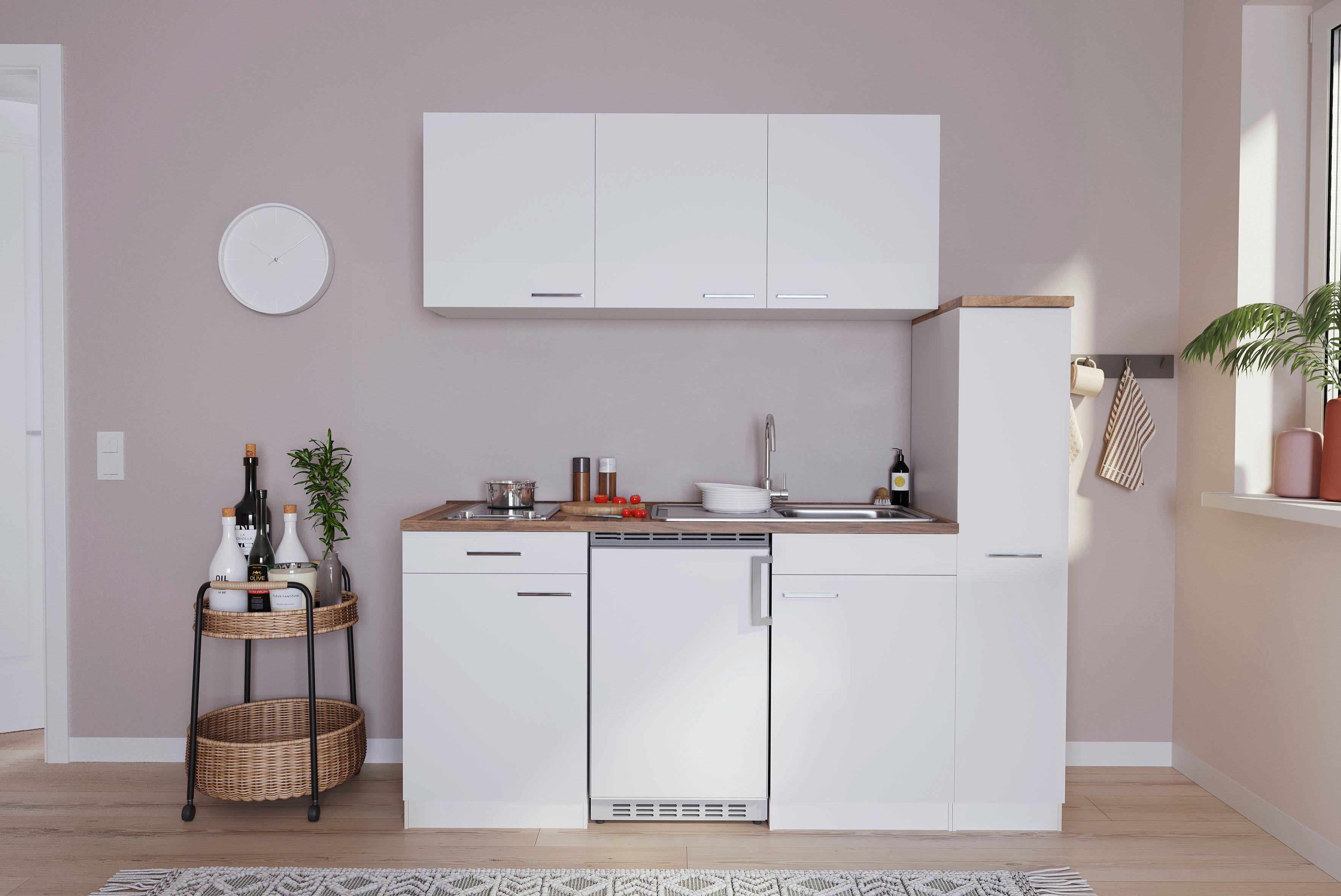 Küchenzeile Economy mit Geräten 180 cm Weiß/Nussbaum Dekor - Nussbaumfarben/Weiß, Basics, Holzwerkstoff (180/200/60cm) - Respekta