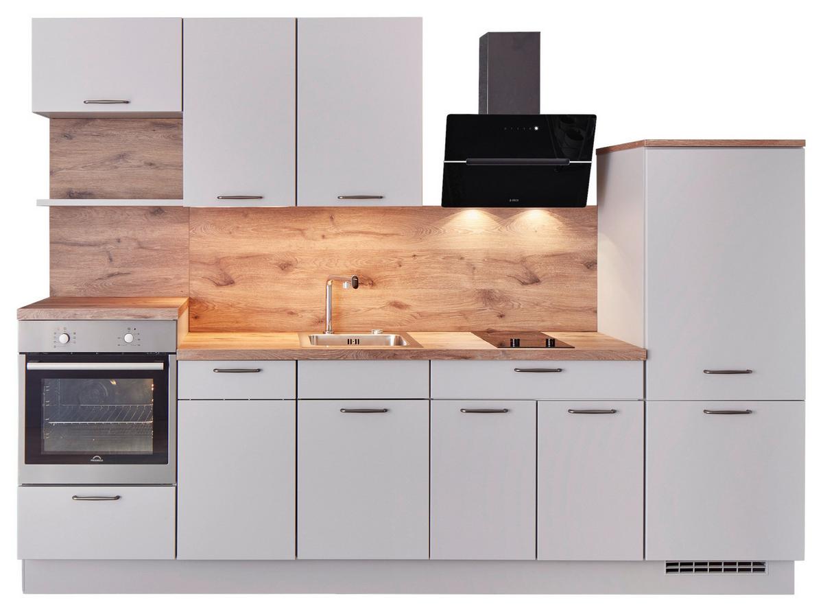 Küchenzeile Fontana Ohne Geräte 295 Cm Steingrau - Eichefarben, MODERN, Holzwerkstoff (295cm)