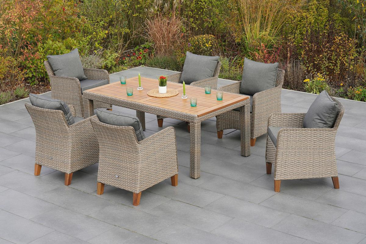 Gartentisch Akazienholz /Metall L 180 cm - Beige, MODERN, Holz/Kunststoff (180/100/74cm) - Gardenson