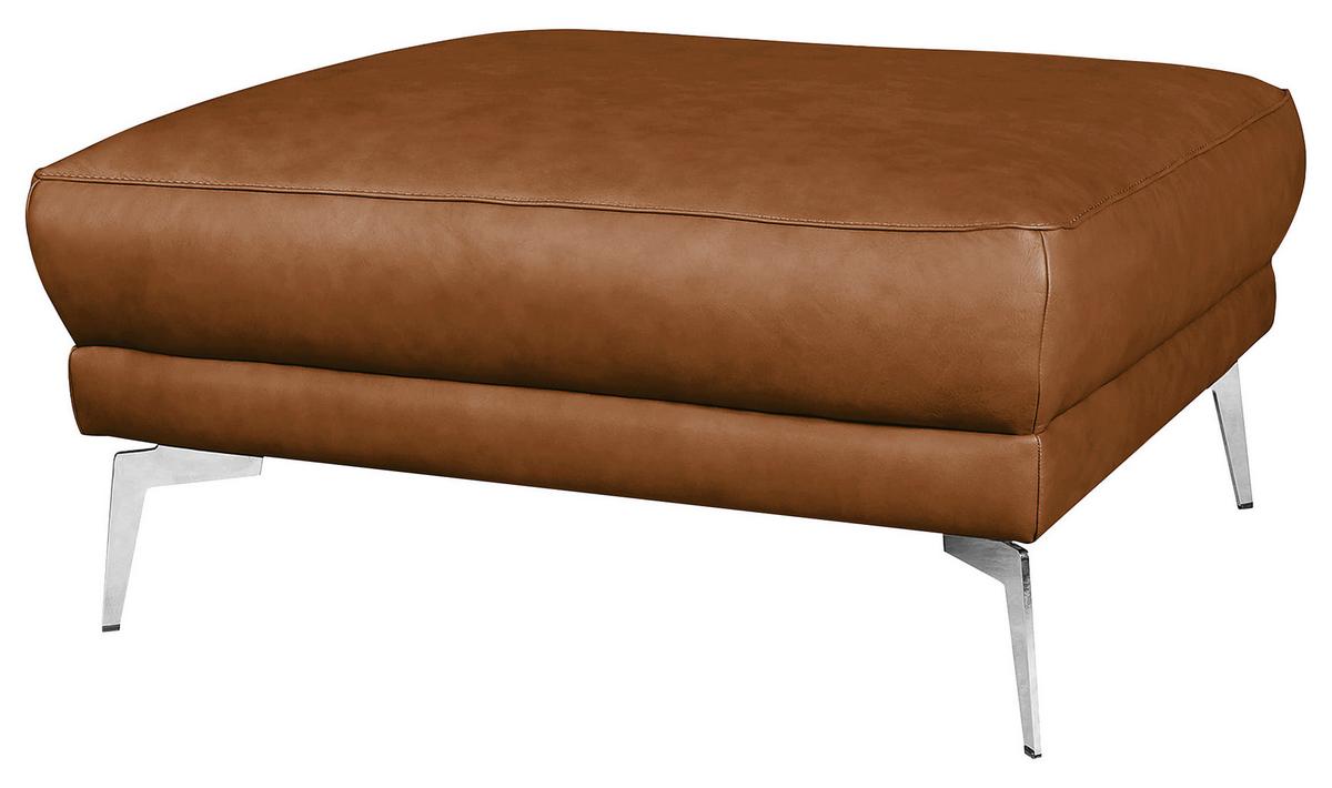 Hocker Spring Cognac Chrom, B: 96 cm - Chromfarben/Cognac, Design, Leder (96/45/80cm) - Livetastic