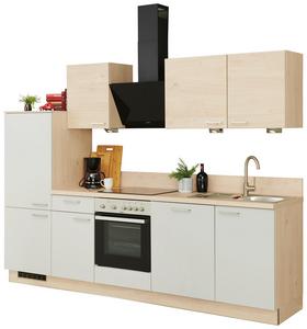 Moderner Küchenblock in Hellgrau und Wildeiche mit Geräten