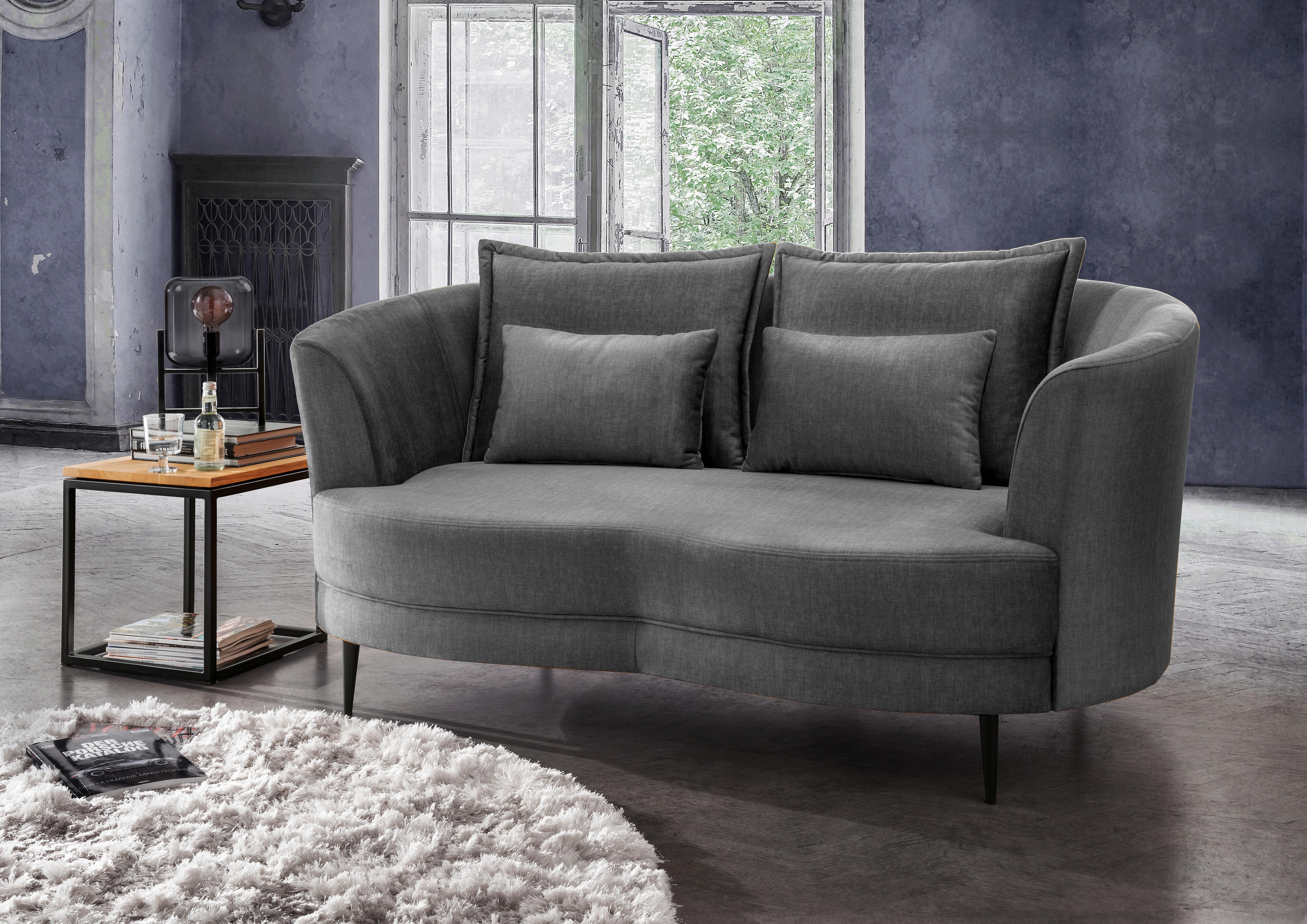 2-sitzer-sofa Grau Velours, Rücken Echt B: 179 Cm - Schwarz/Grau, MODERN, Textil (179/85/101cm) - Livetastic