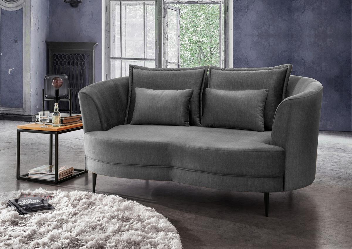 2-Sitzer-Sofa Grau Velours, Rücken Echt B: 179 cm - Schwarz/Grau, MODERN, Textil (179/85/101cm) - Livetastic