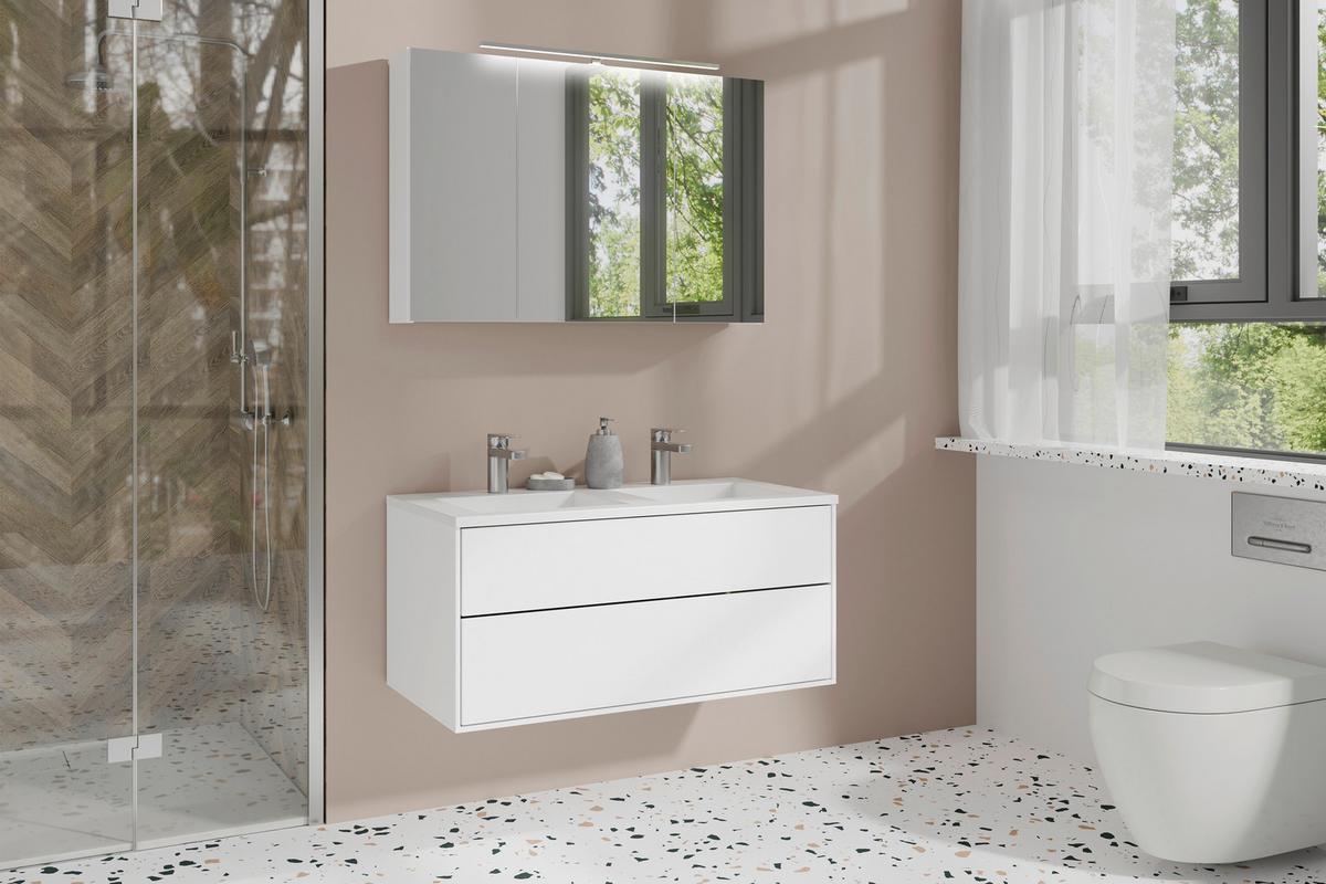 Spiegelschrank Spree Weiß B: 90 cm - Weiß, MODERN, Glas/Holzwerkstoff (90/60/20cm) - MID.YOU