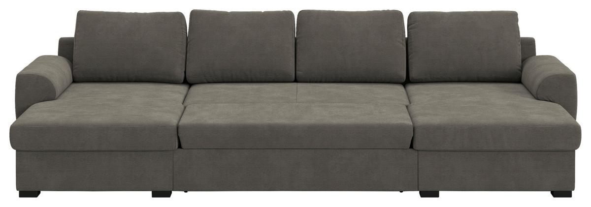 Wohnlandschaft m. Bettfunktion Cord anthrazit, B:327cm - Anthrazit/Schwarz, Trend, Textil (154/327/86cm) - MID.YOU