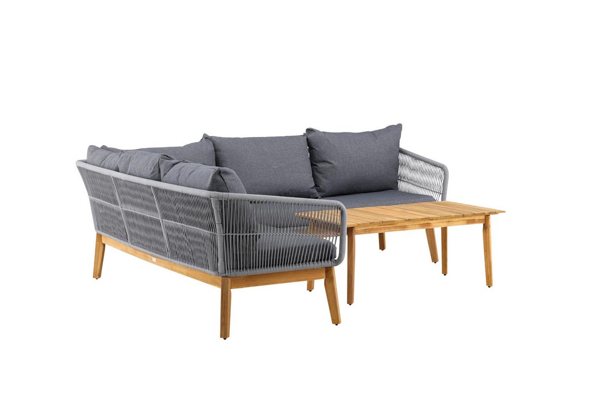 Loungegarnitur Chania - Dunkelgrau/Grau, KONVENTIONELL, Holz/Kunststoff (210/160cm) - Gardenson