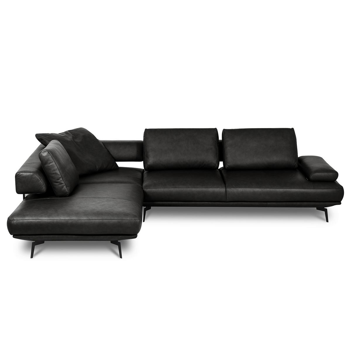 Ecksofa Como Echtleder Schwarz 237x306 - Schwarz/Grau, Design, Leder (237/306cm) - Livetastic