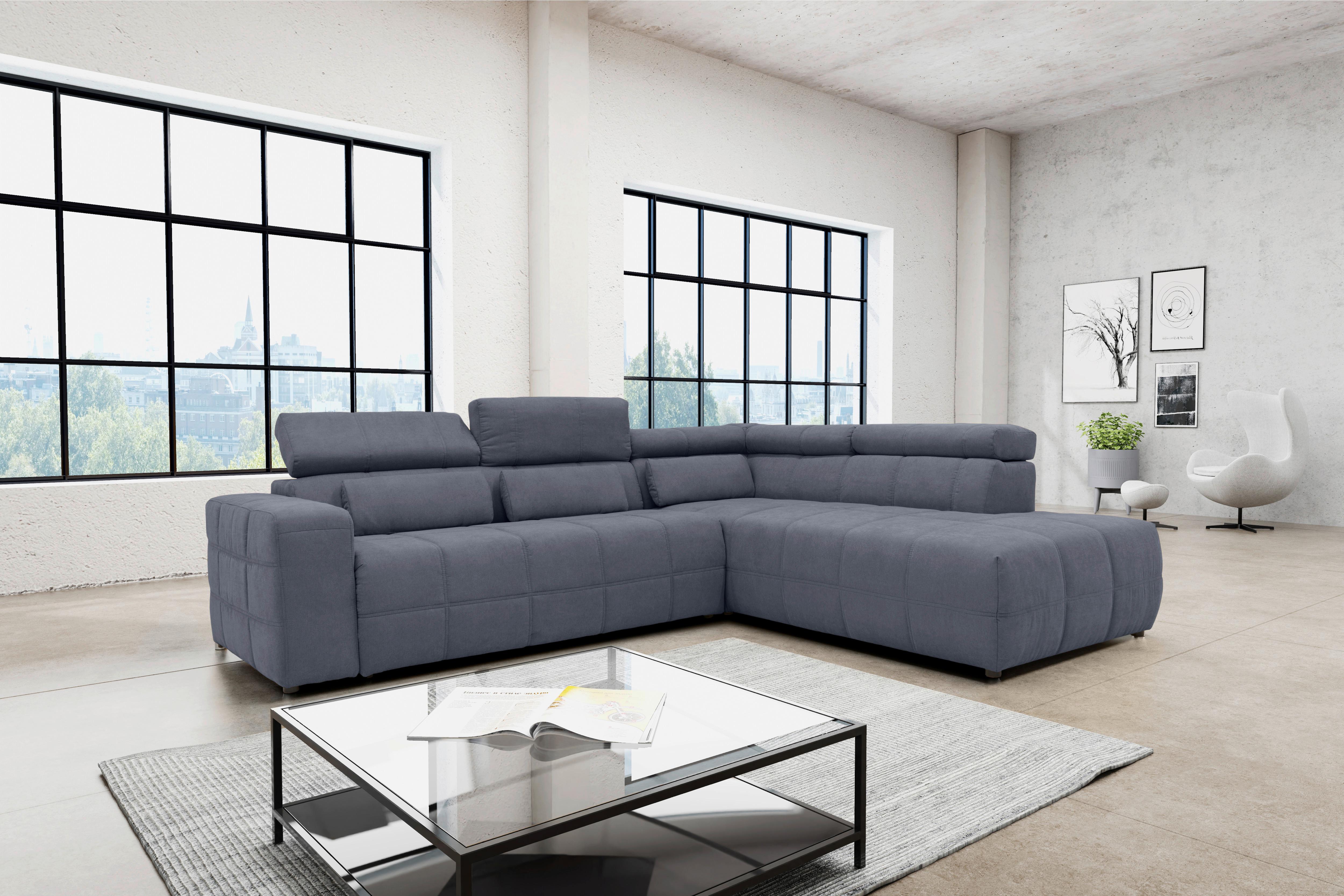 Ecksofa Mit Sitztiefen- Verstellung Brandon Dunkelgrau - Dunkelgrau/Schwarz, Design, Textil (275/228cm) - MID.YOU