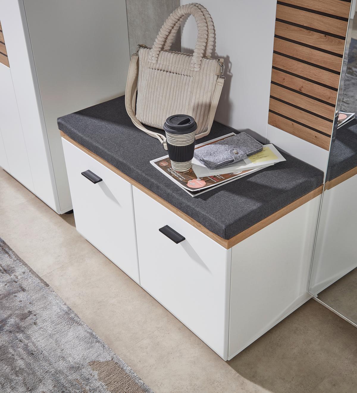 Garderobe Fresno Eiche Artisan/weiß B: 187 Cm - Schwarz/Weiß, Design, Glas/Holzwerkstoff (187/201/40cm) - Livetastic