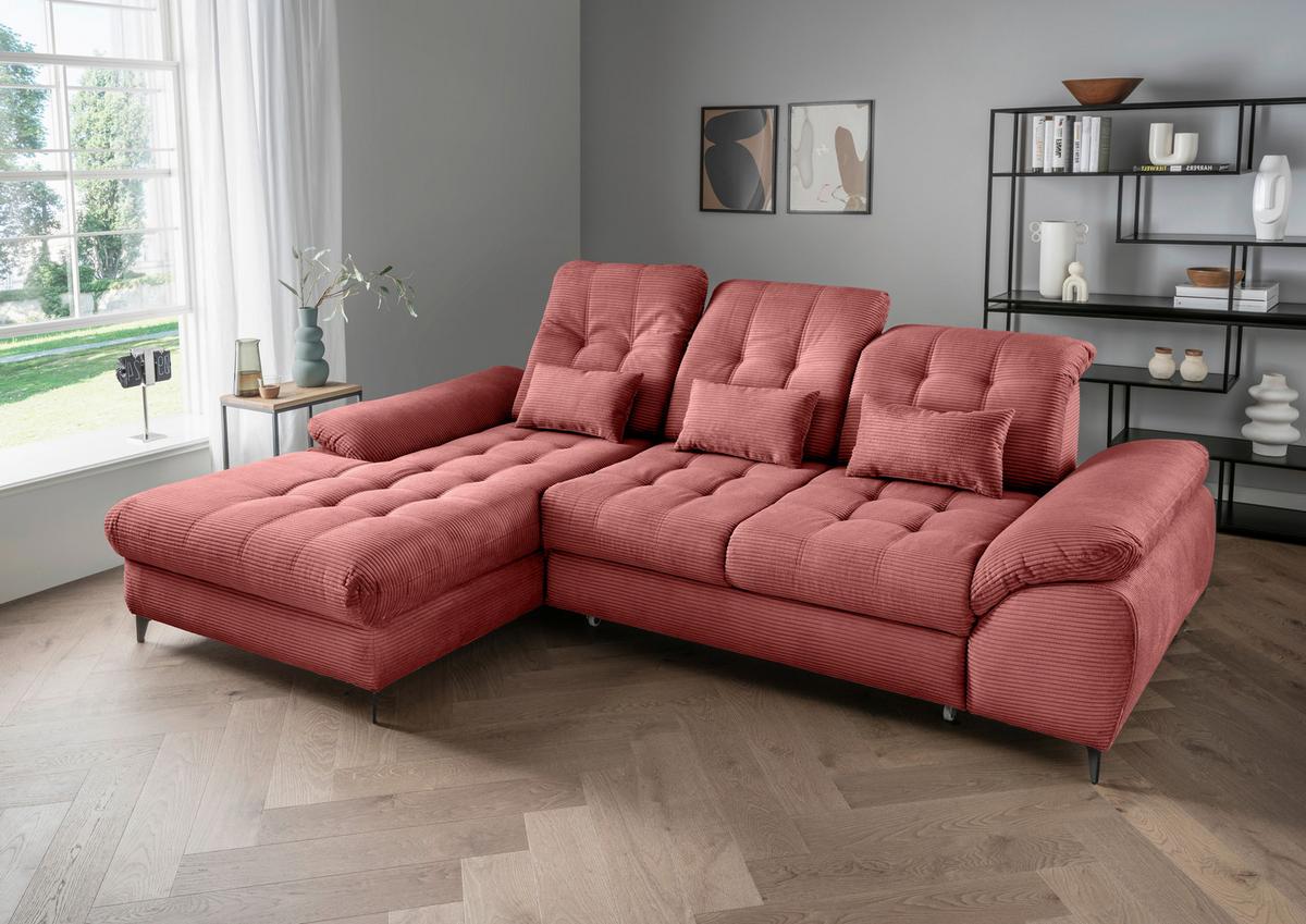 Eckschlafsofa Delphino Koralle S: 189x273 cm - Koralle/Schwarz, MODERN, Textil (189/273cm) - Livetastic