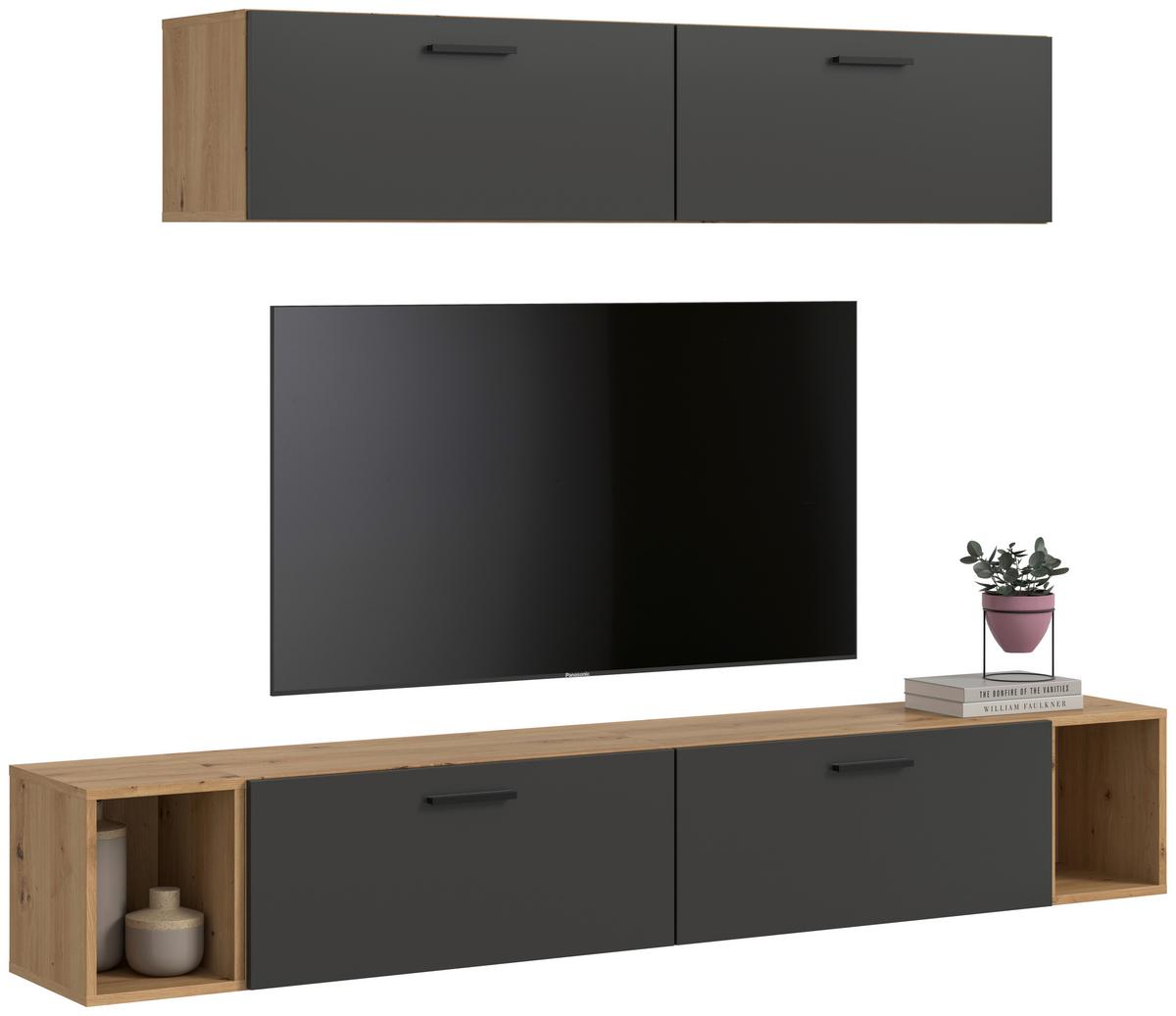 Wohnwand, The One 8, B: 150 Cm Grau/artisan Eiche Dekor - Schwarz/Eiche Artisan, Trend, Holzwerkstoff (150/92/34cm)