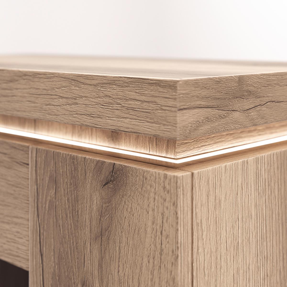 Wohnkombination Modern 3 -teilig. Mit Led Vancouver, Eiche Dekor - Eichefarben, MODERN, Glas/Holzwerkstoff (266/198/44cm)