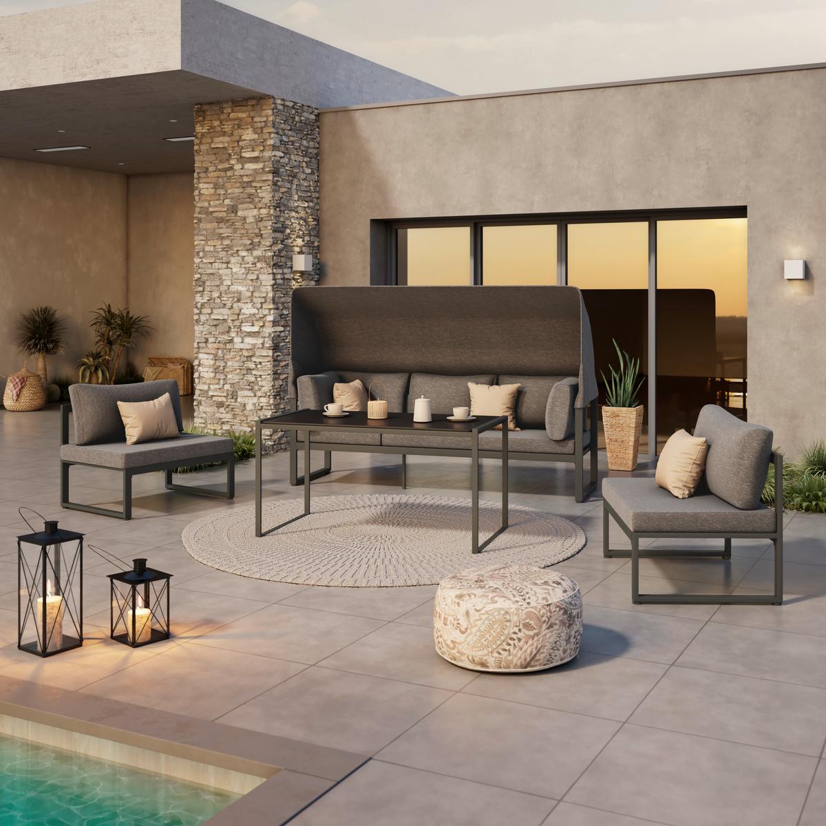 Lounge Garnitúra Lagos - antracit/szürke, Modern, textil/fa - Beldano