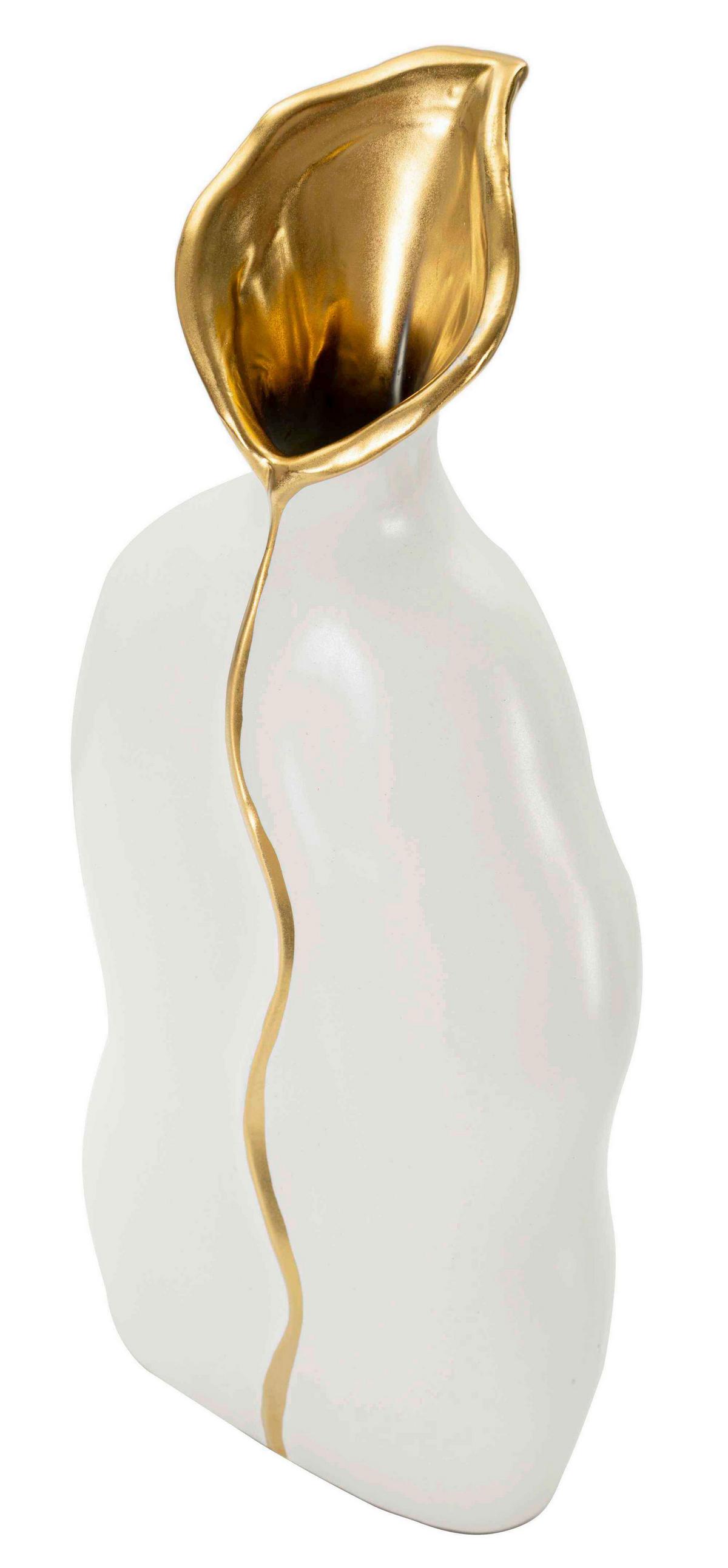 Vase Uma Weiß/goldfarben B: 16 Cm - Goldfarben/Weiß, Basics, Keramik (16/40/8cm)
