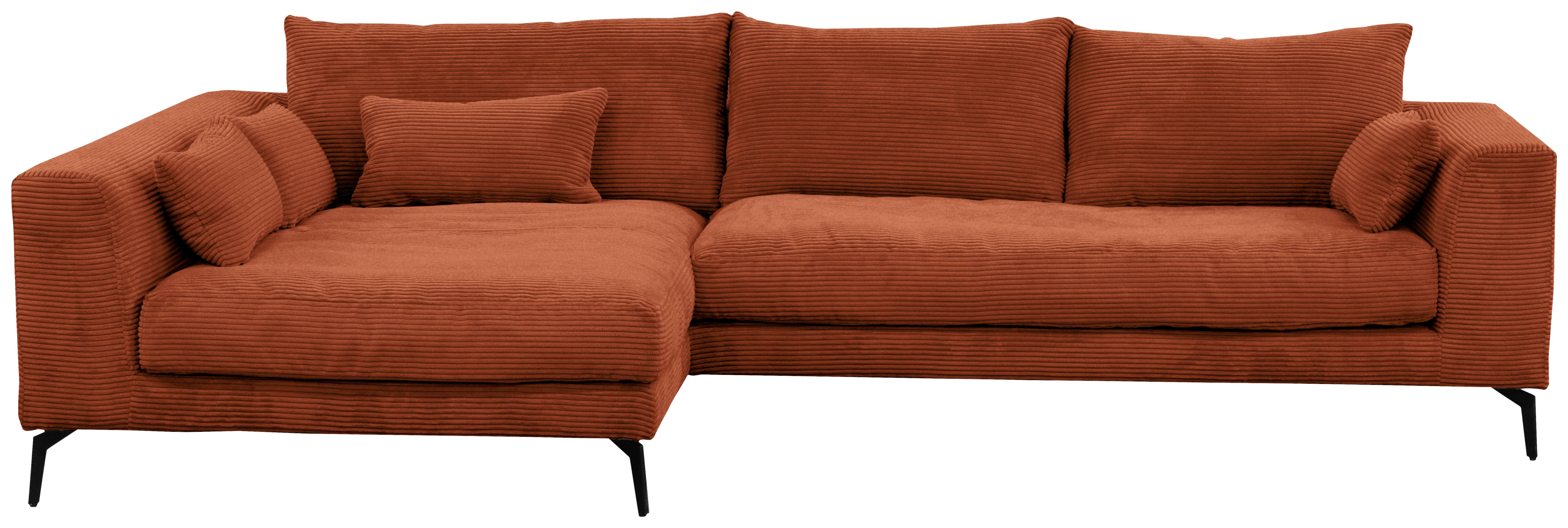 Ecksofa Berlin Cord Kupferfarben 172x313 Cm - Schwarz/Kupferfarben, Design, Textil (172/313cm) - Livetastic