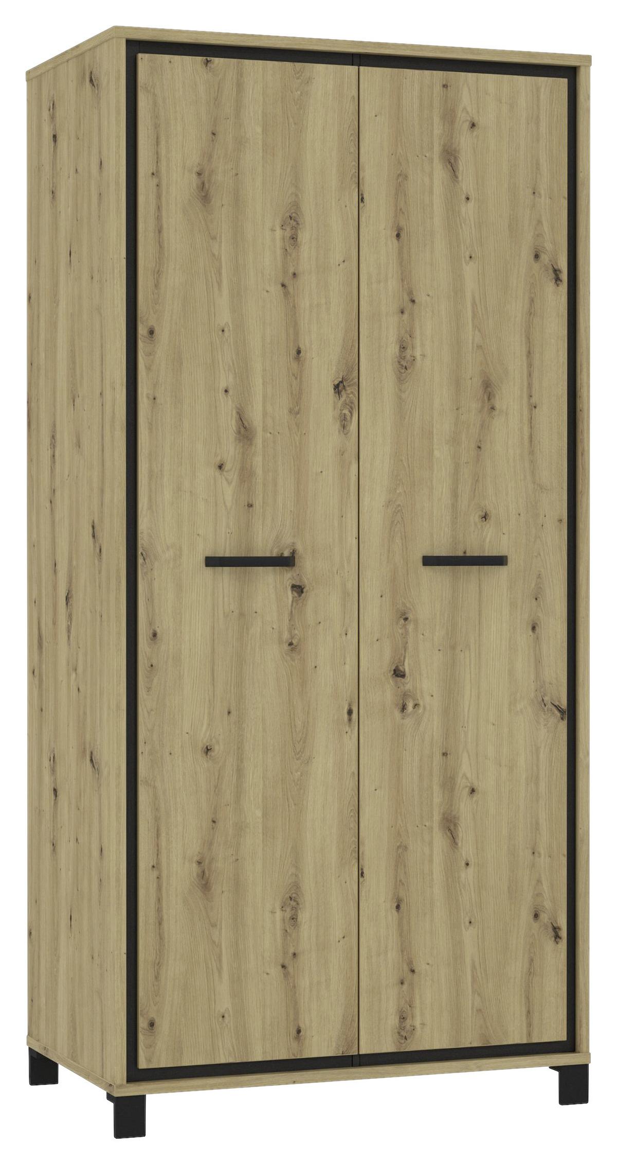 Drehtürenschrank B: 99,1 Cm Trondheim, Artisan Eiche Dekor - Eichefarben/Schwarz, Basics, Holzwerkstoff/Kunststoff (99,1/209/60,3cm)