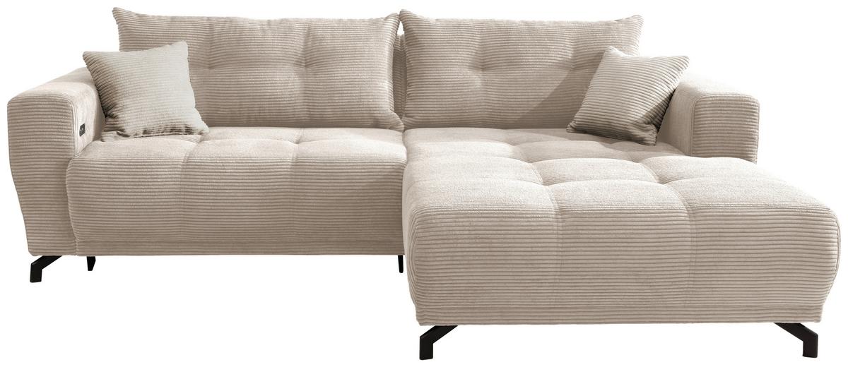 Ecksofa Mit Liegefunktion Restato Beige Cord - Beige/Schwarz, MODERN, Holz/Textil (246/177cm) - MID.YOU