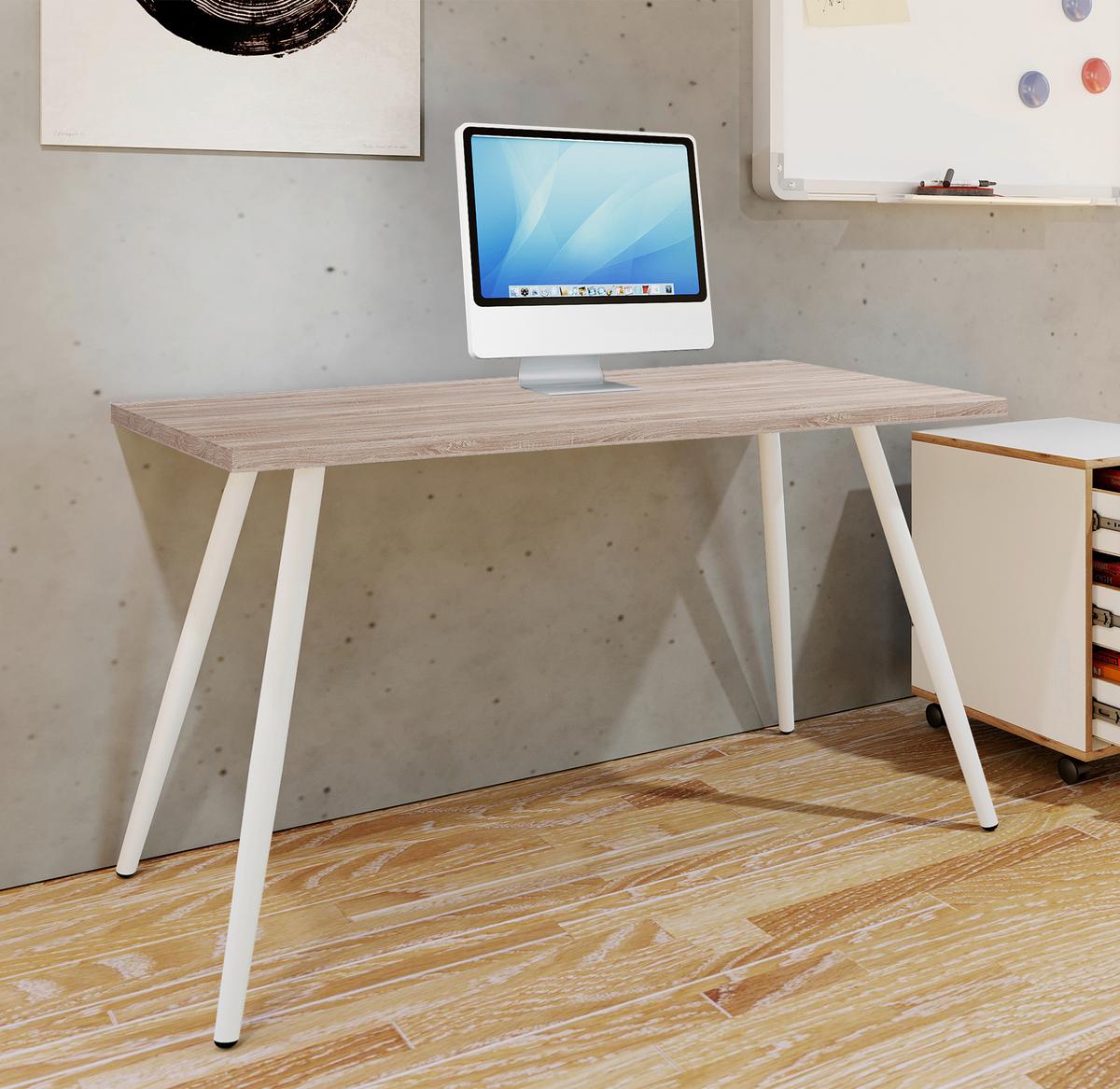 Schreibtisch Salia Weiß/Eichefarben, L: 80cm - Weiß/Sonoma Eiche, MODERN, Holzwerkstoff/Metall (80/50/70cm) - MID.YOU