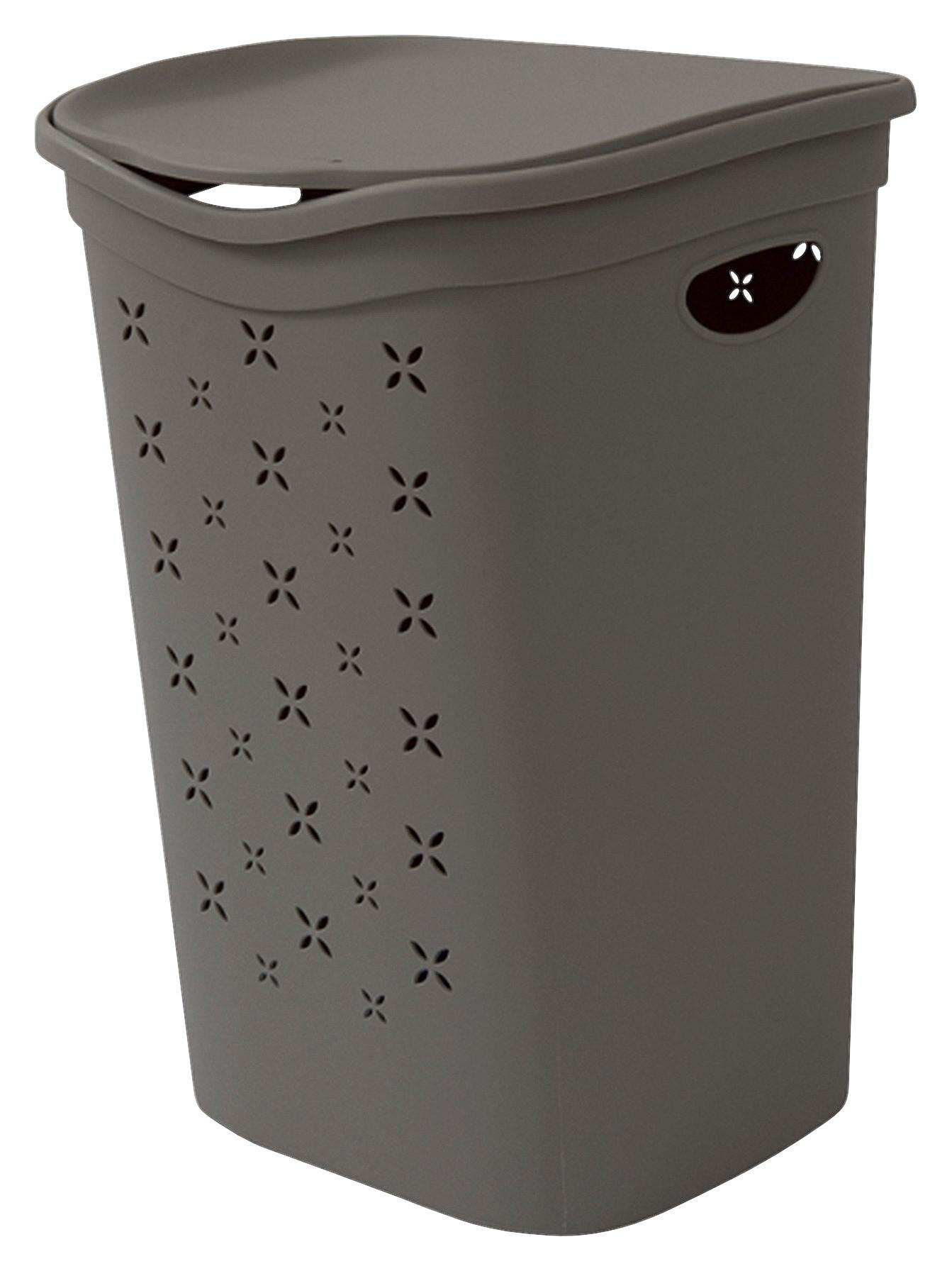 Wäschetonne mit Deckel Per Türkis, 37x39,5x53,5 cm - Taupe/Weiß, KONVENTIONELL, Kunststoff (37/39,5/53,5cm)