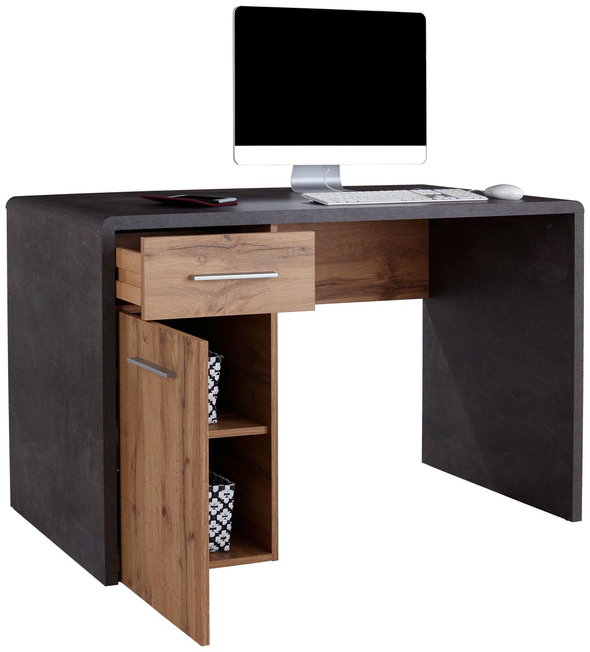 Íróasztal Fontana - tölgyfa színű/sötétszürke, Modern, faalapú anyag (120/75,5/60cm)