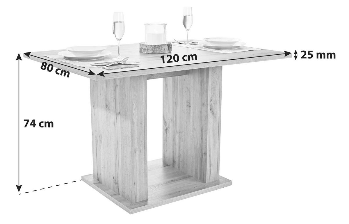 Esstisch Patrik 120x80 cm Eiche Dekor - Eichefarben, MODERN, Holzwerkstoff (120/74/80cm)