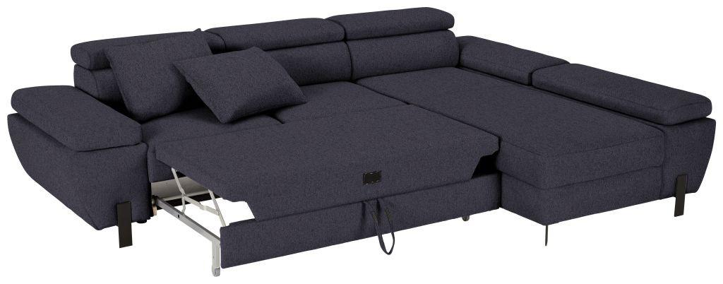 Sedacia súprava MILNA, pravá, tmavomodrá - čierna/tmavomodrá, Modern, kov/textil (277/189cm) - Mömax