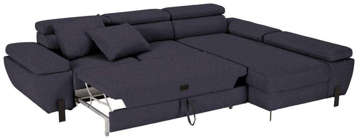Rohová sedačka MILNA, pravá, tmavě modrá - černá/tmavě modrá, Moderní, kov/textil (277/189cm) - Mömax