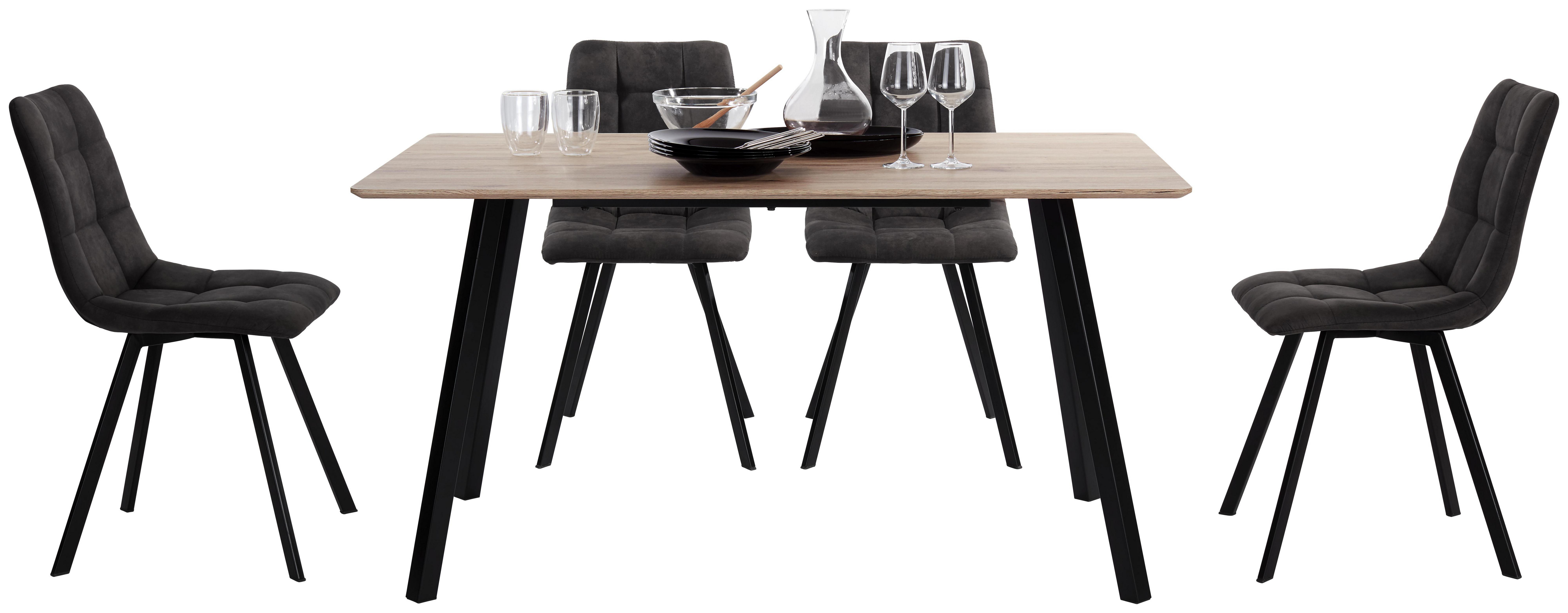 Étkezőgarnitúra Lech - Tölgyfa/Szürke, modern, Faalapú anyag/Fém (140/59/75/88/80/48,5cm)