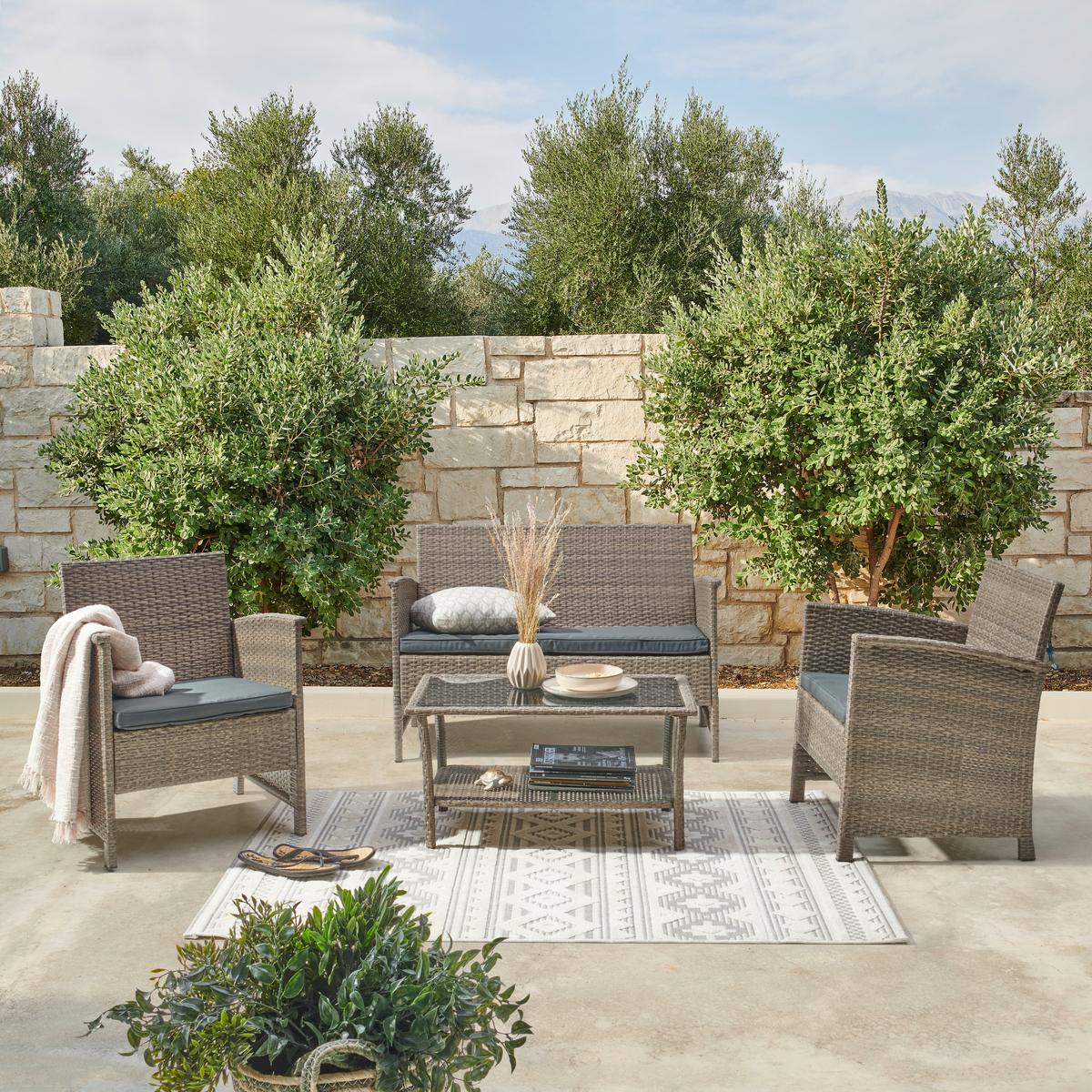 Loungegarnitur Barbara Aus Metall/Kunststoff/Glas - Dunkelgrau/Schwarz, MODERN, Glas/Kunststoff - Luca Bessoni