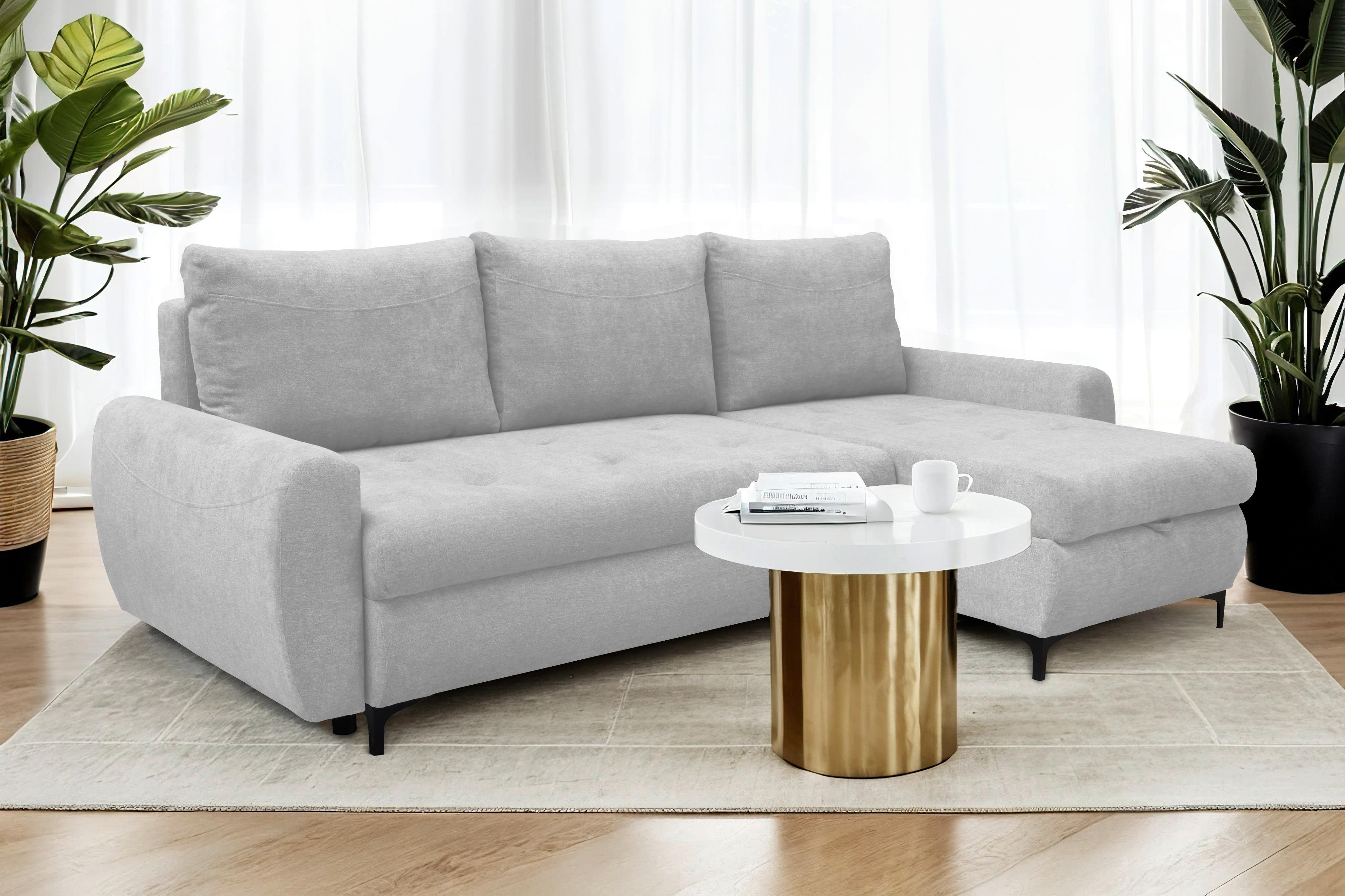 Eckschlafsofa Alen - Silberfarben/Schwarz, KONVENTIONELL, Textil (237/146cm) - Livetastic