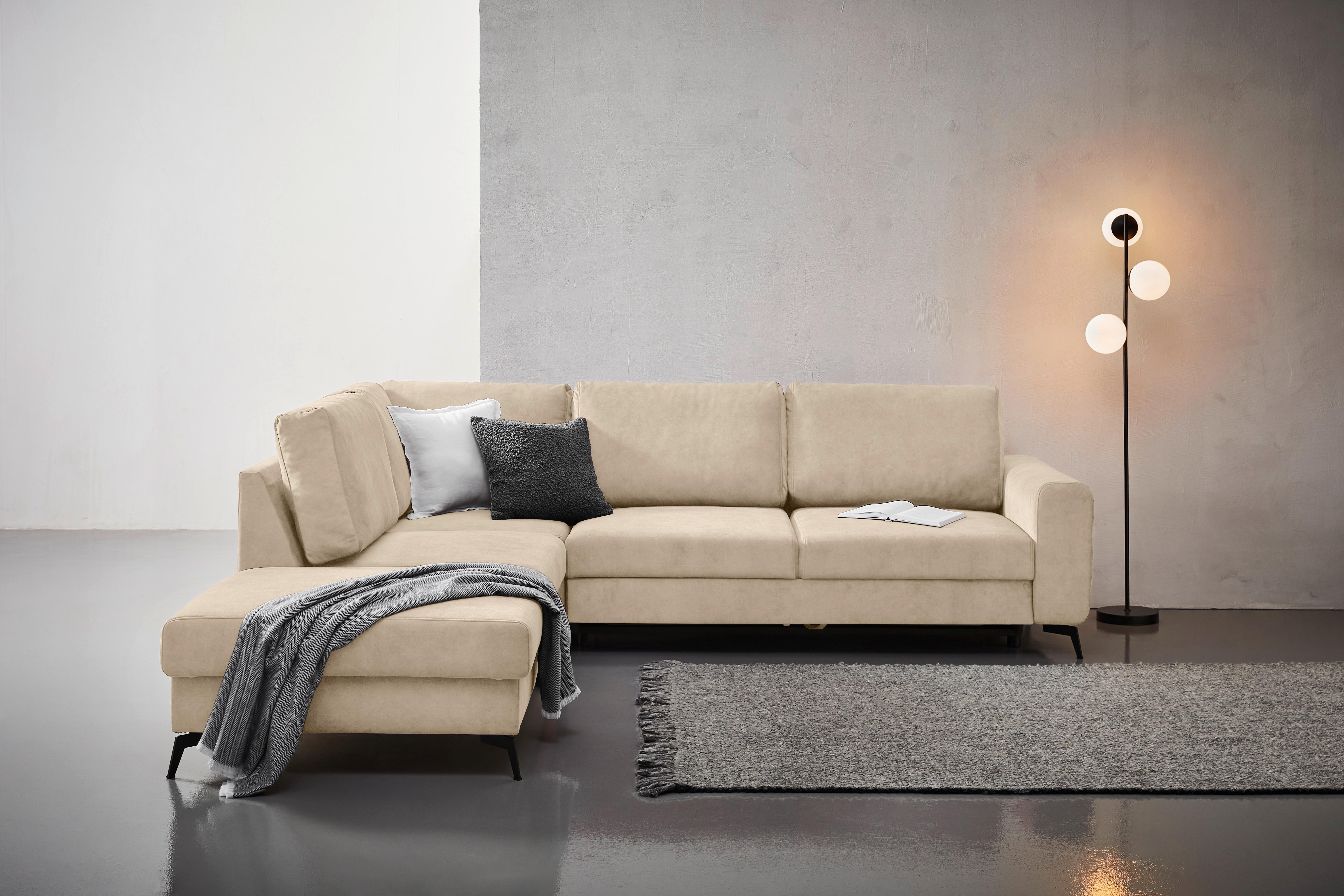 Ecksofa Mit Schlaffunktion Adesso Beige Chenille - Beige/Schwarz, KONVENTIONELL, Textil (257/275cm) - MID.YOU