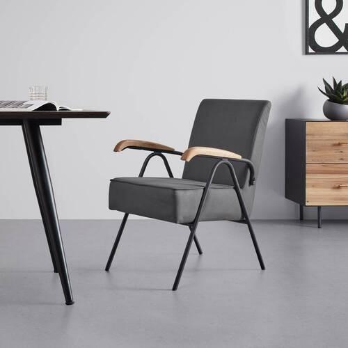 Retro křeslo Nati šedé - šedá/černá, Moderní, kov/dřevo (52/79/66cm) - Bessagi Home