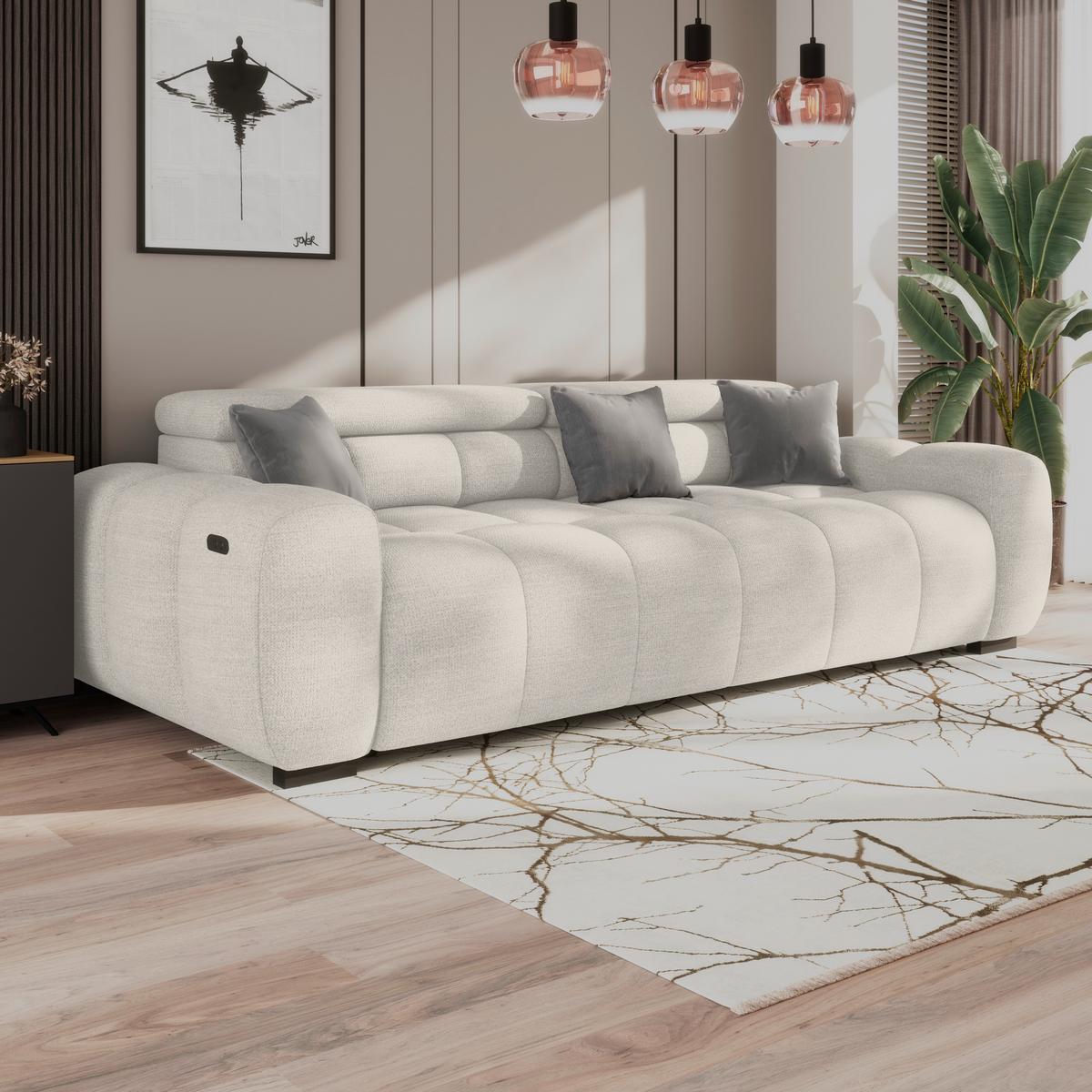 Big Sofa Bull Webstoff greige, B: 248 cm - Greige/Schwarz, Design, Textil (248/77-97/108cm) - Luca Bessoni