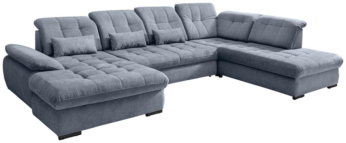Wohnlandschaft Mit Bettkasten Rigatti Hellblau B: 387 Cm - Schwarz/Hellblau, MODERN, Textil (184/387/252cm) - Livetastic