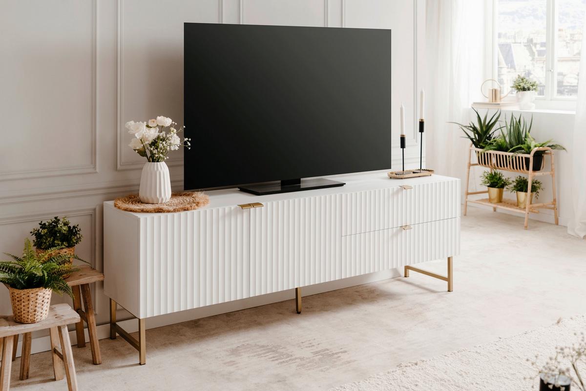 TV-Lowboard Edinburgh B: 179 cm Weiß - Goldfarben/Weiß, Design, Holzwerkstoff (179/61/41cm) - MID.YOU