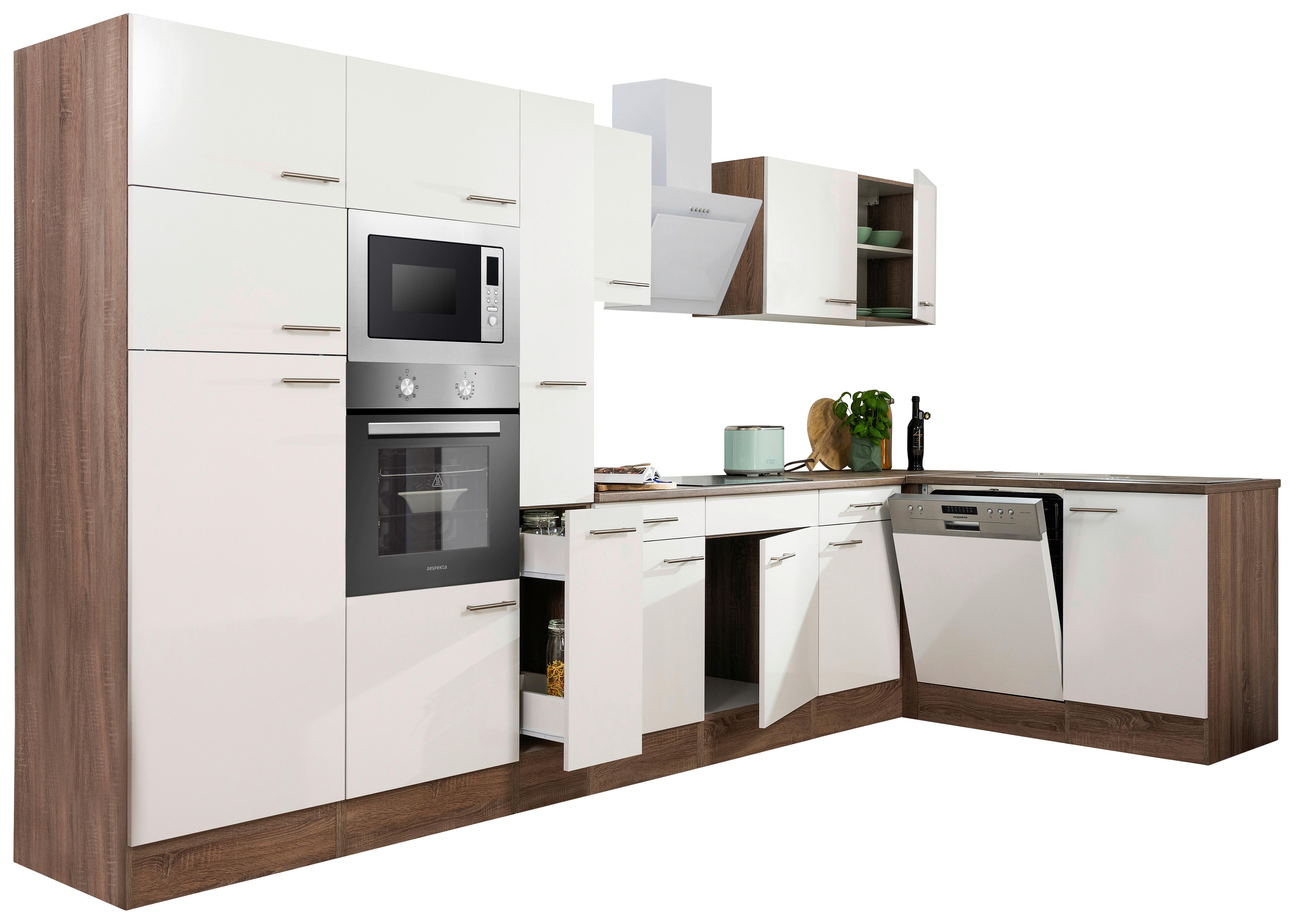 Eckküche Oliver L-Küchenblock 370 Cm - Eichefarben/Weiß, Basics, Holzwerkstoff (370/172cm) - Respekta